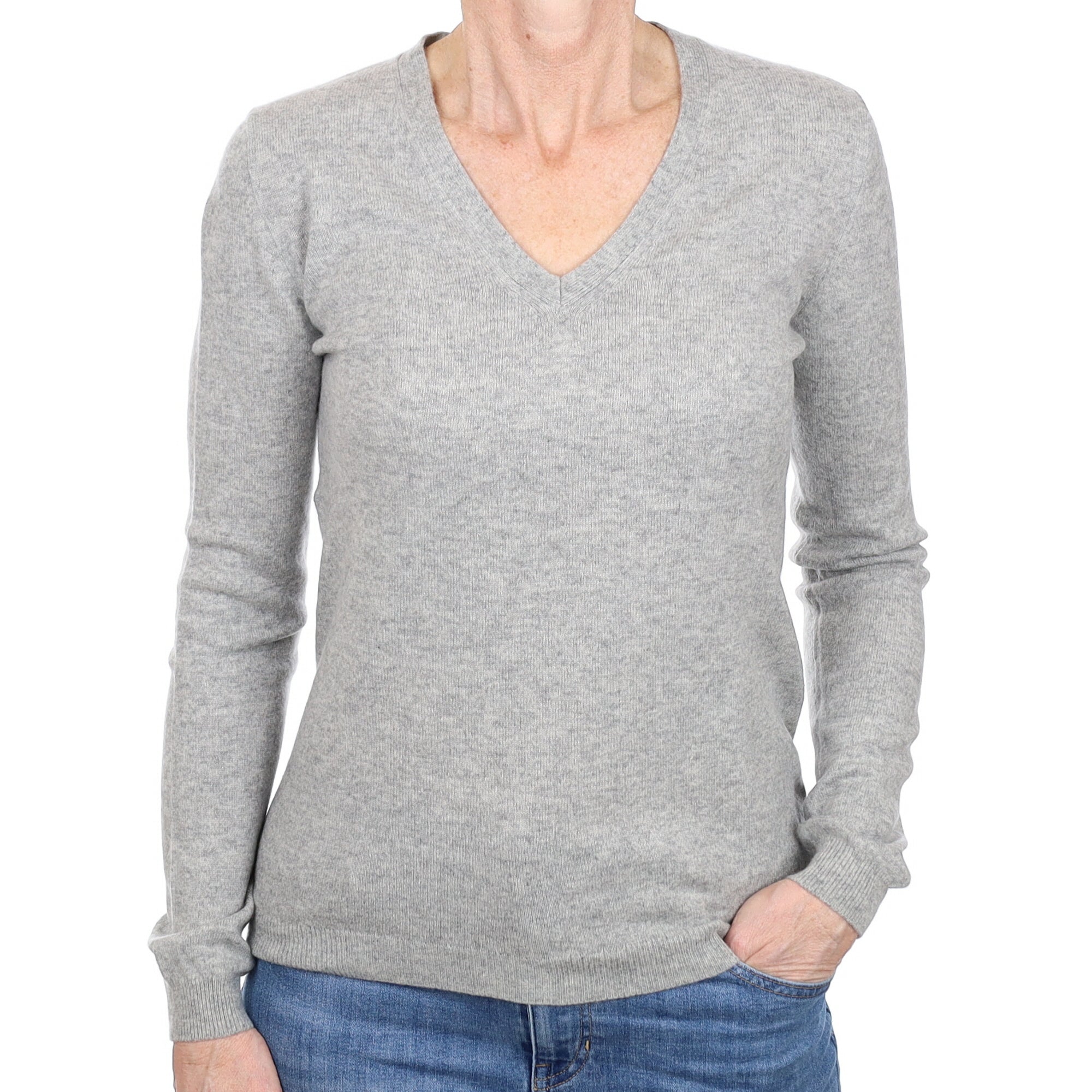 Smoke Grey Cashmere V Neck Jumper Small