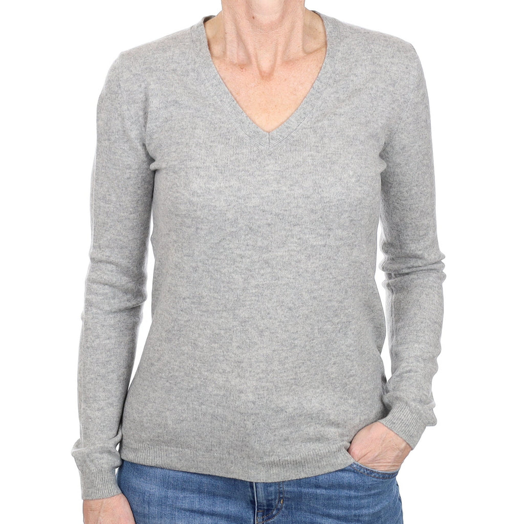 Smoke Grey Cashmere V Neck Jumper Small