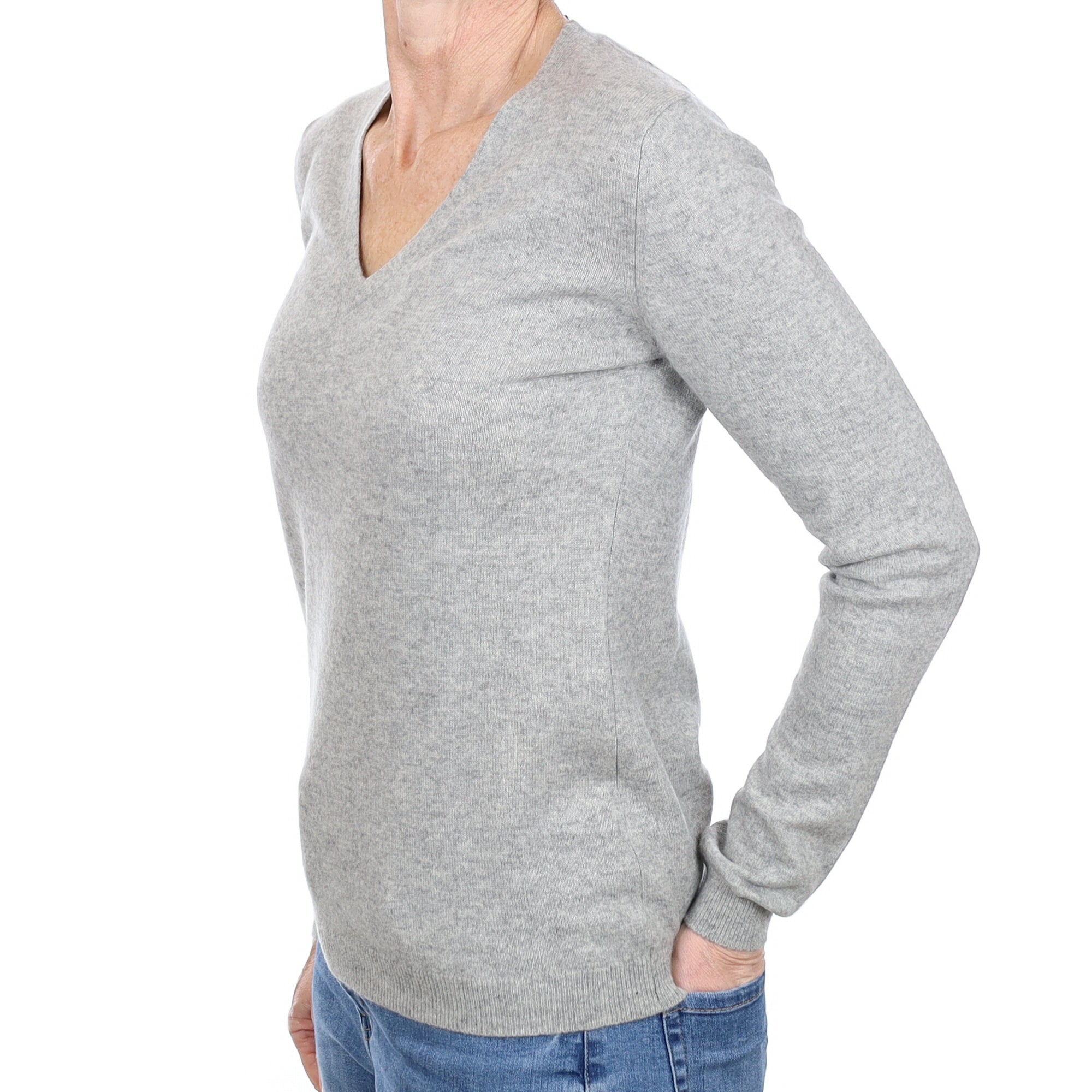 Smoke Grey Cashmere V Neck Jumper Small