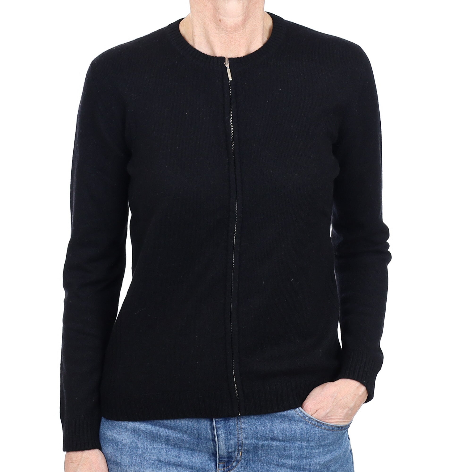 Black Cashmere Zip up Cardigan Small