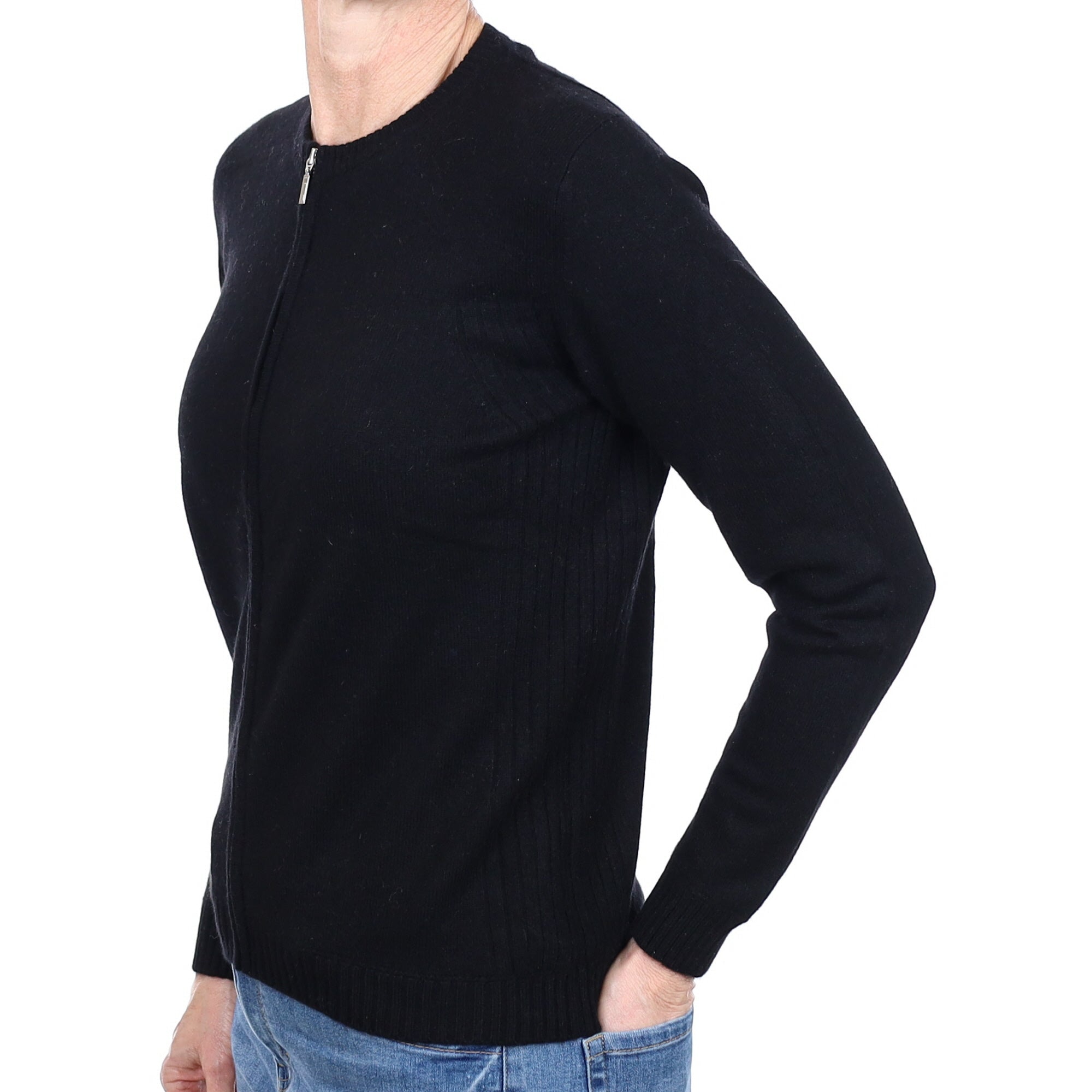 Black Cashmere Zip up Cardigan Small