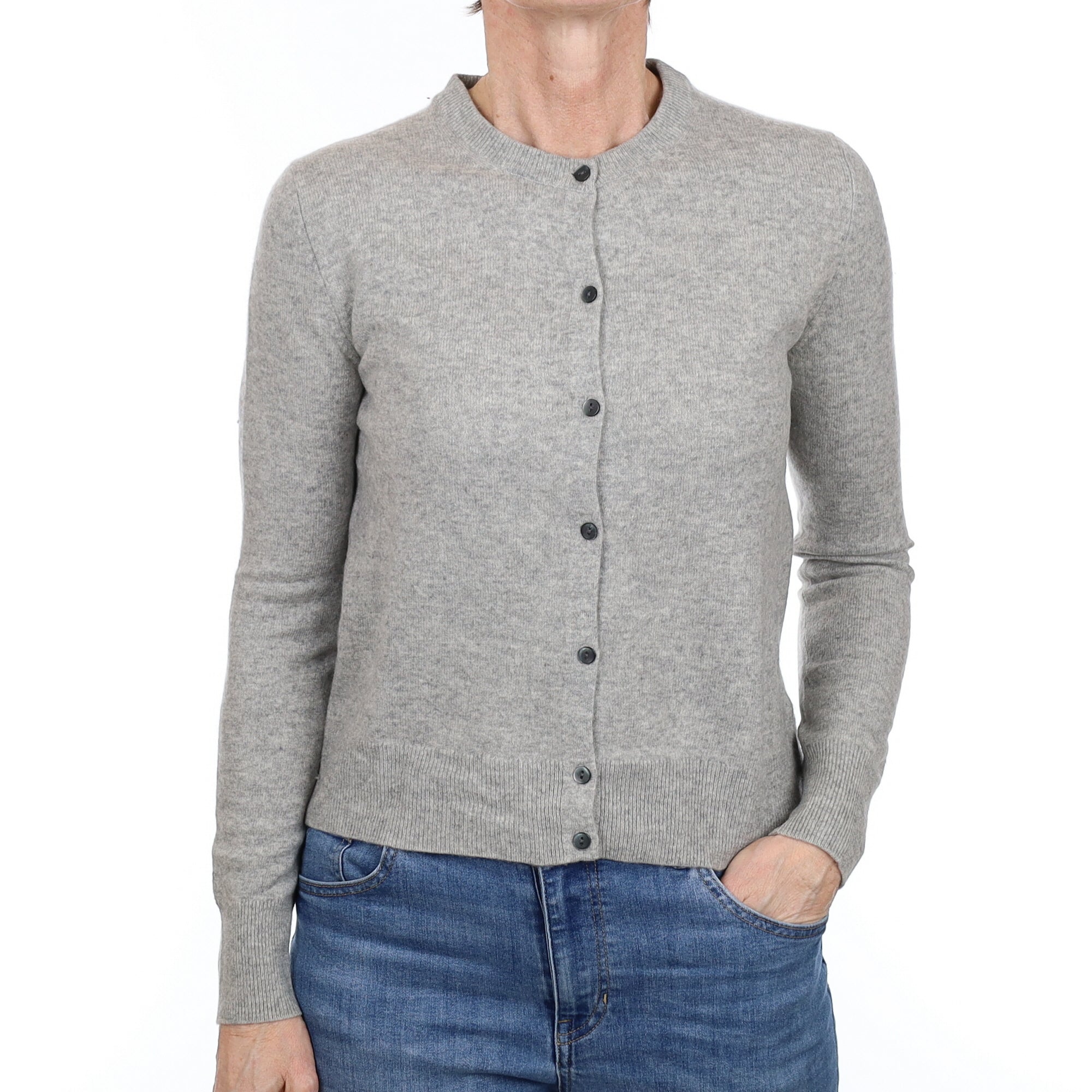Smoke Grey Cashmere Crew Neck Cardigan Small