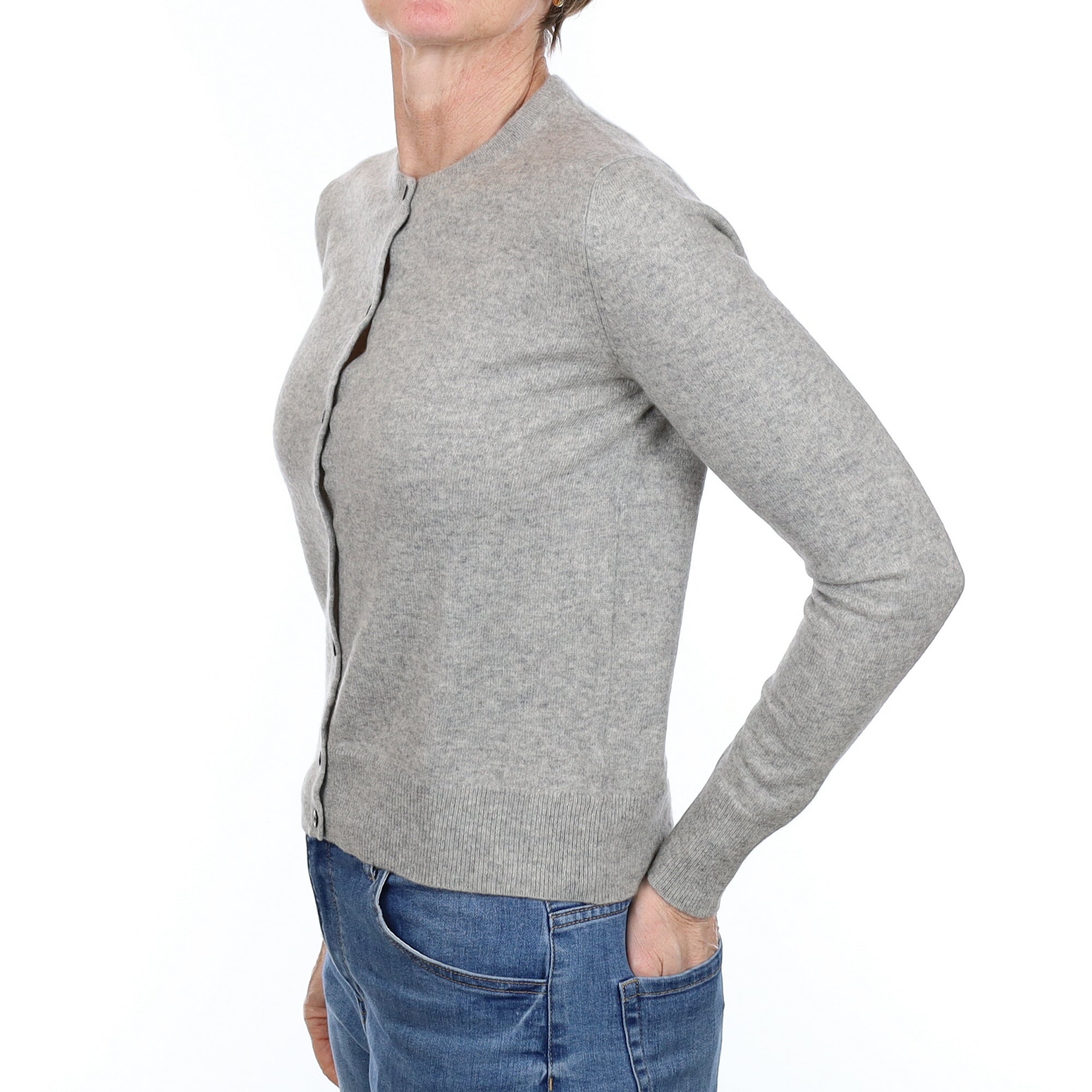 Smoke Grey Cashmere Crew Neck Cardigan Small