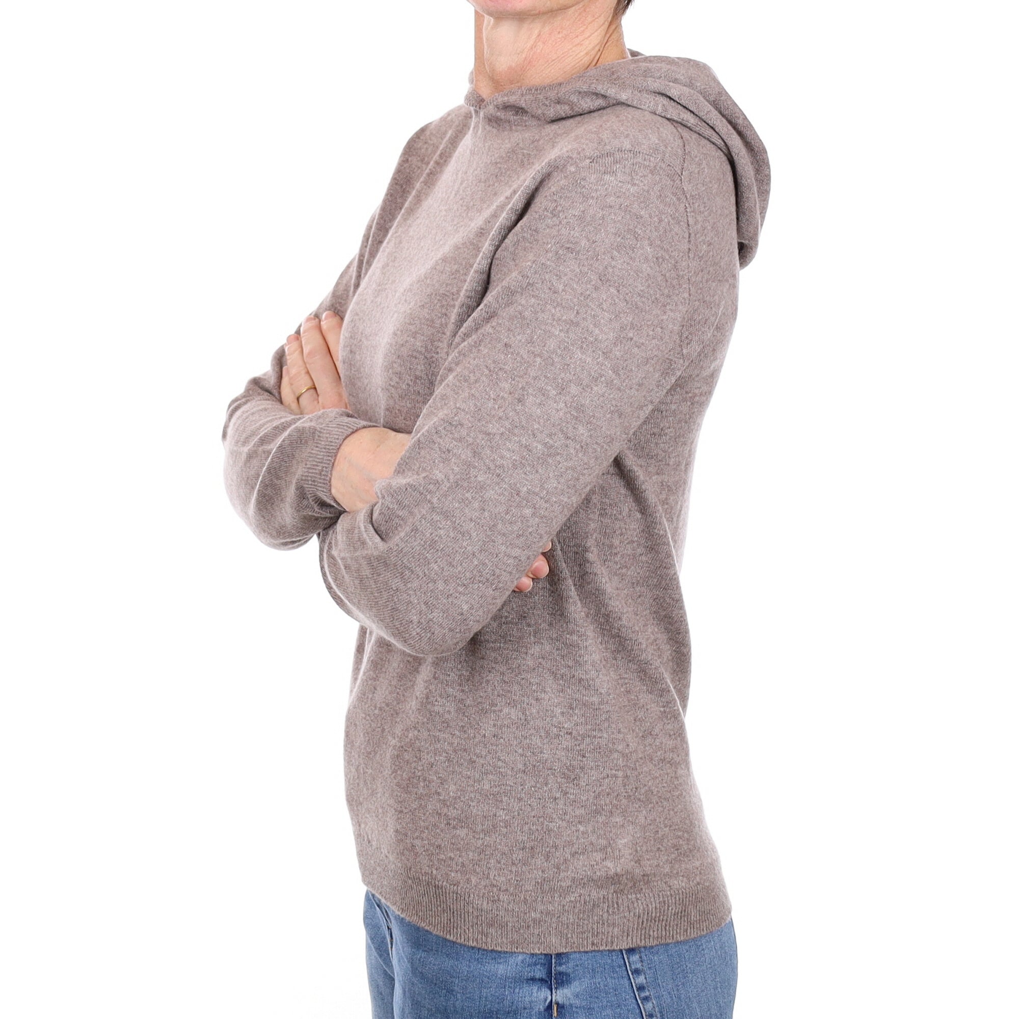 Brand New Scottish Mink Brown Cashmere Hoodie Small