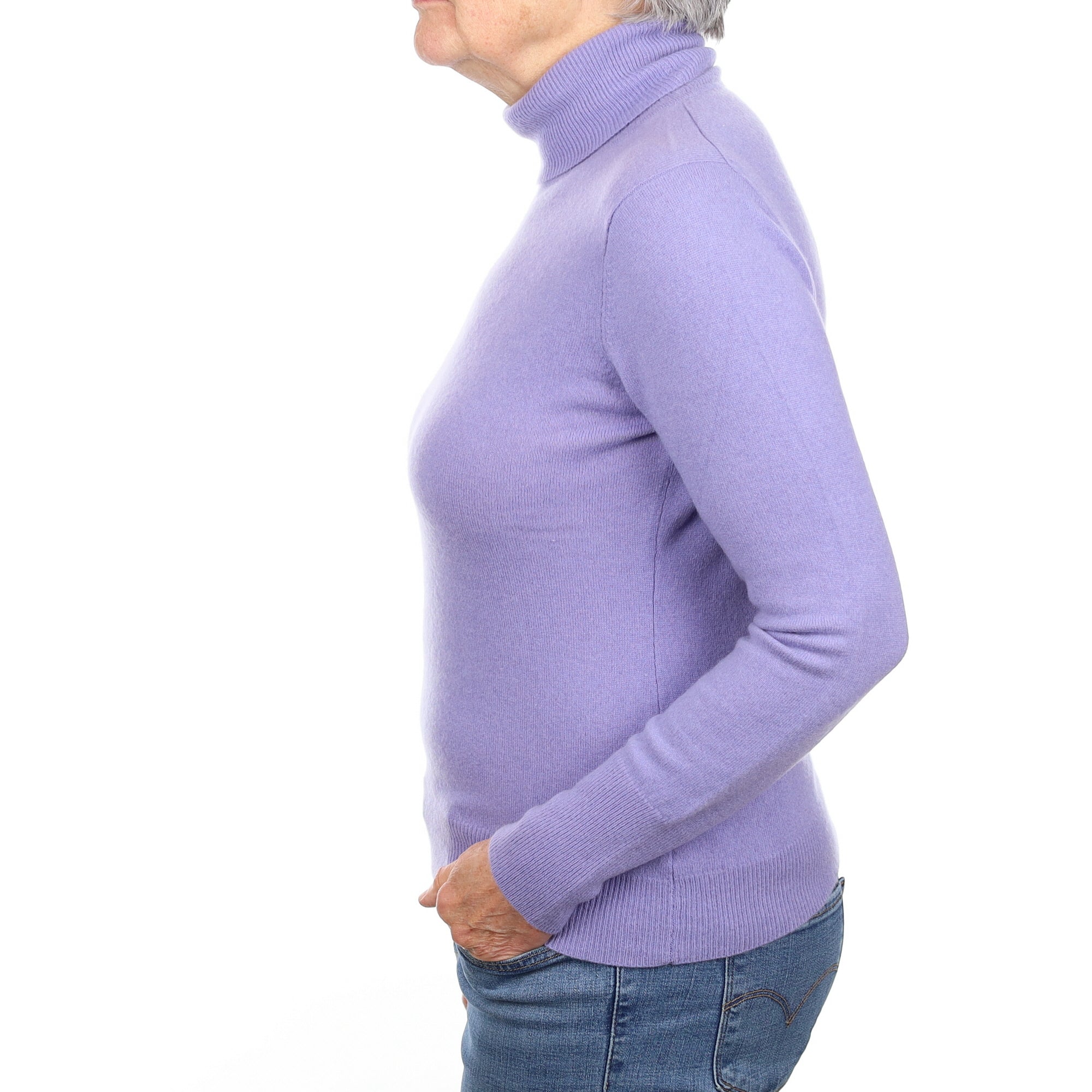 Lavender Cashmere Polo Neck Jumper Medium