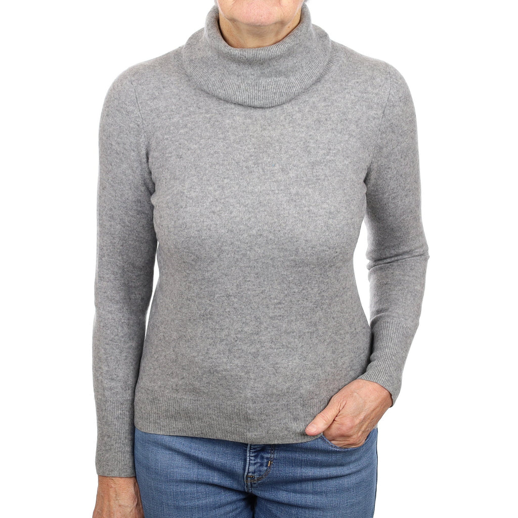 Ash Grey Cashmere Polo Neck Jumper Medium