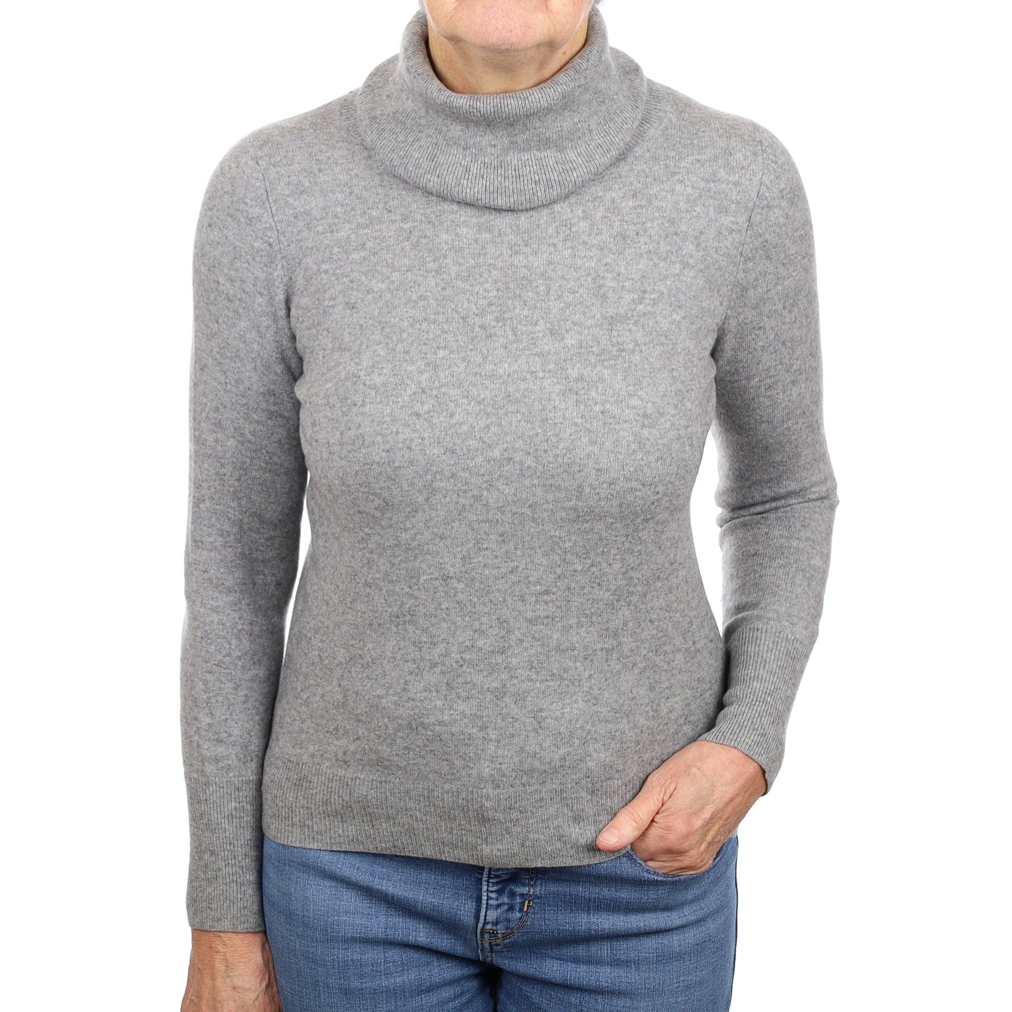 Ash Grey Cashmere Polo Neck Jumper Medium