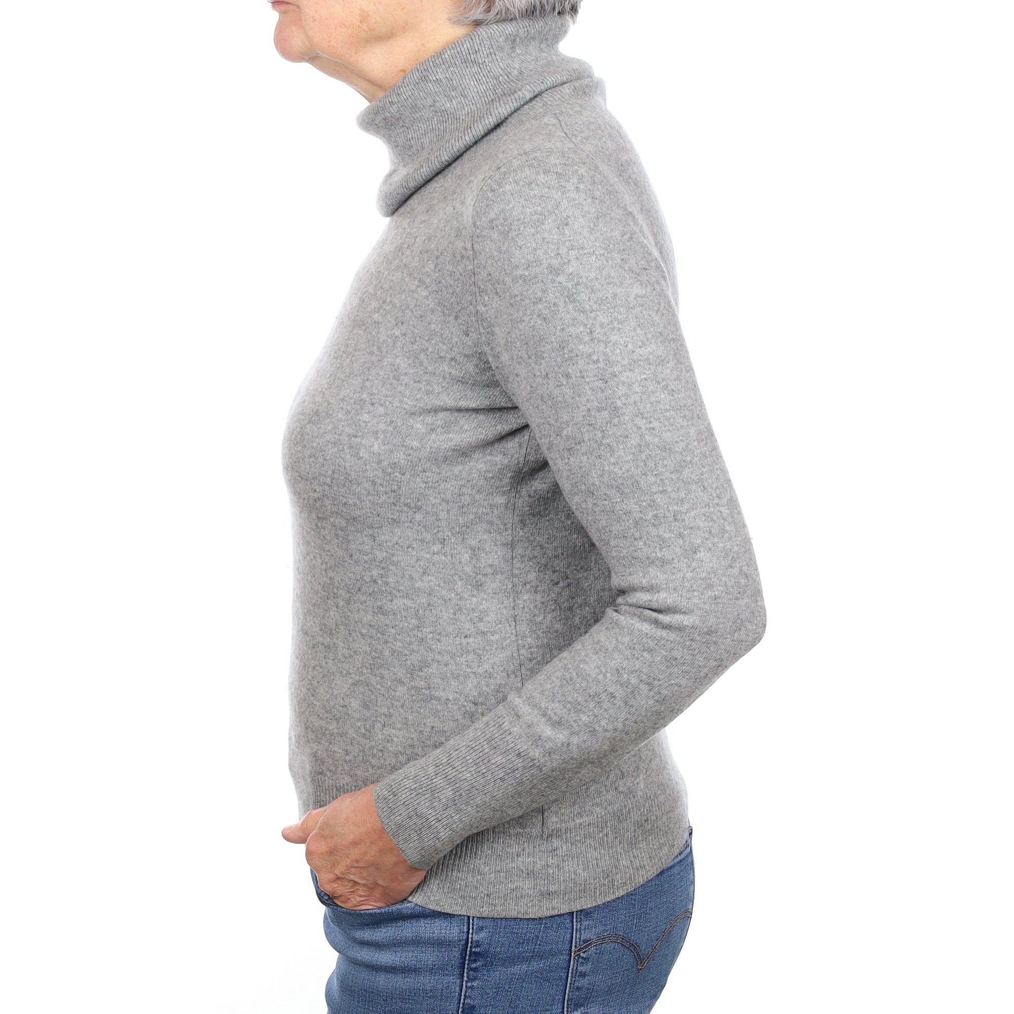 Ash Grey Cashmere Polo Neck Jumper Medium