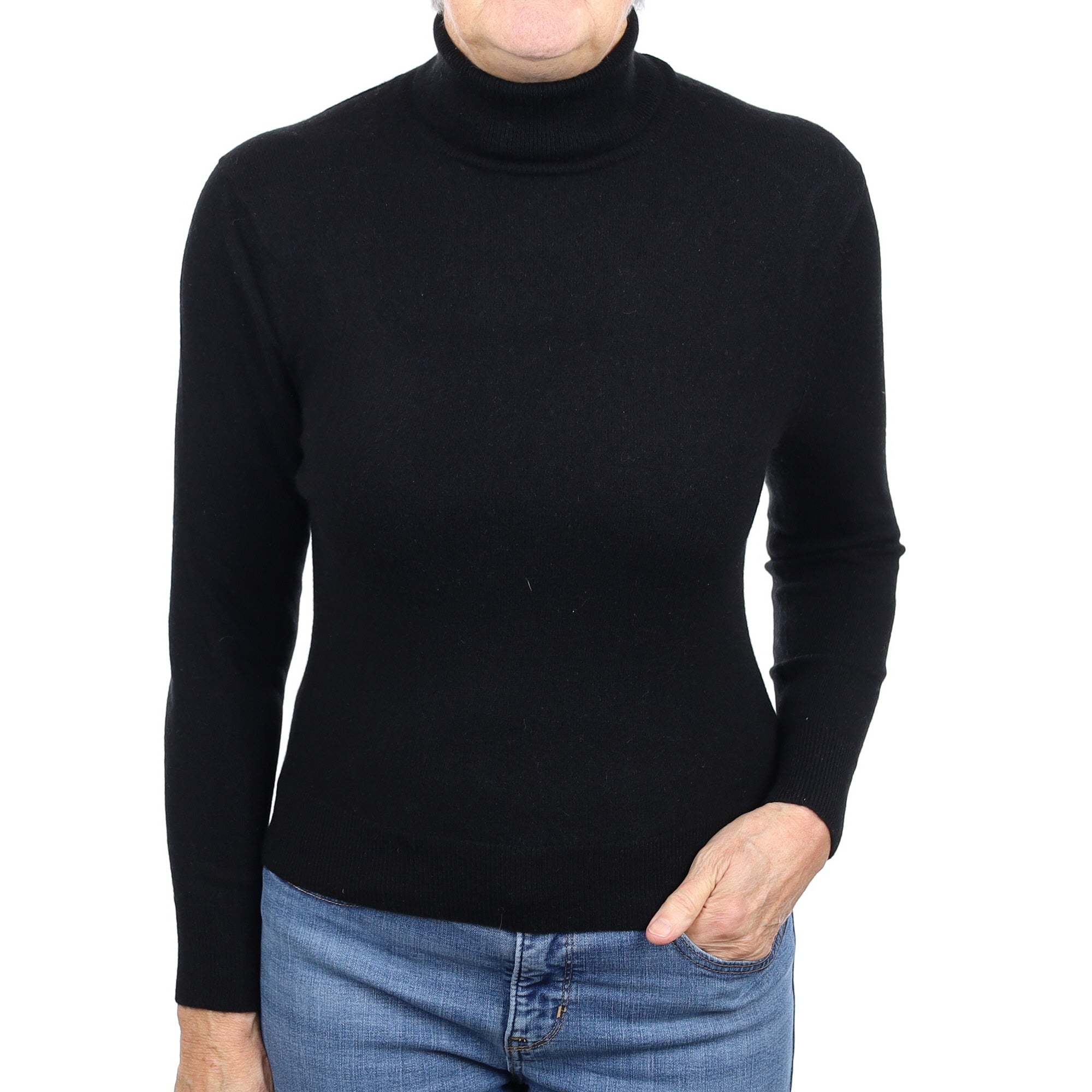 Black Cashmere Polo Neck Jumper Medium