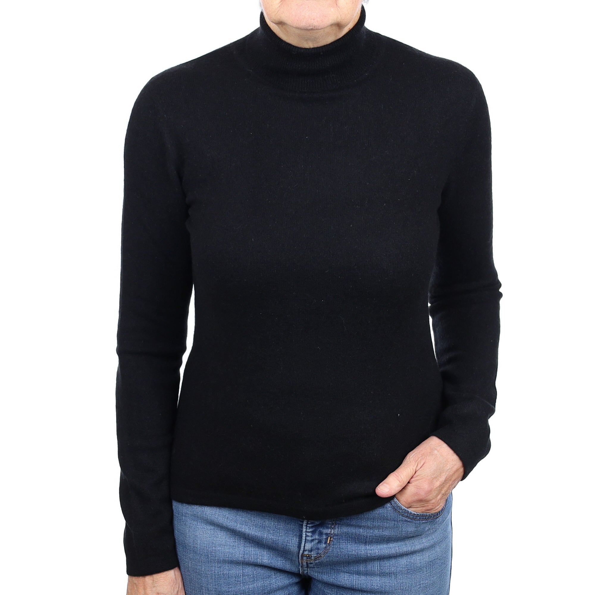 Black Cashmere Polo Neck Jumper Medium