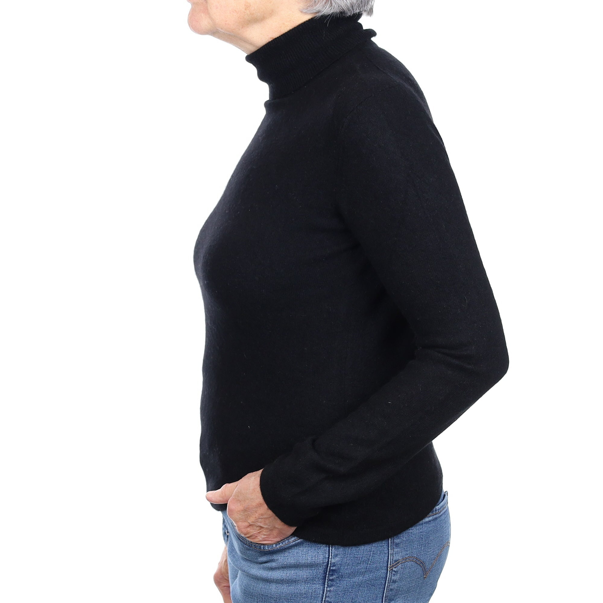 Black Cashmere Polo Neck Jumper Medium