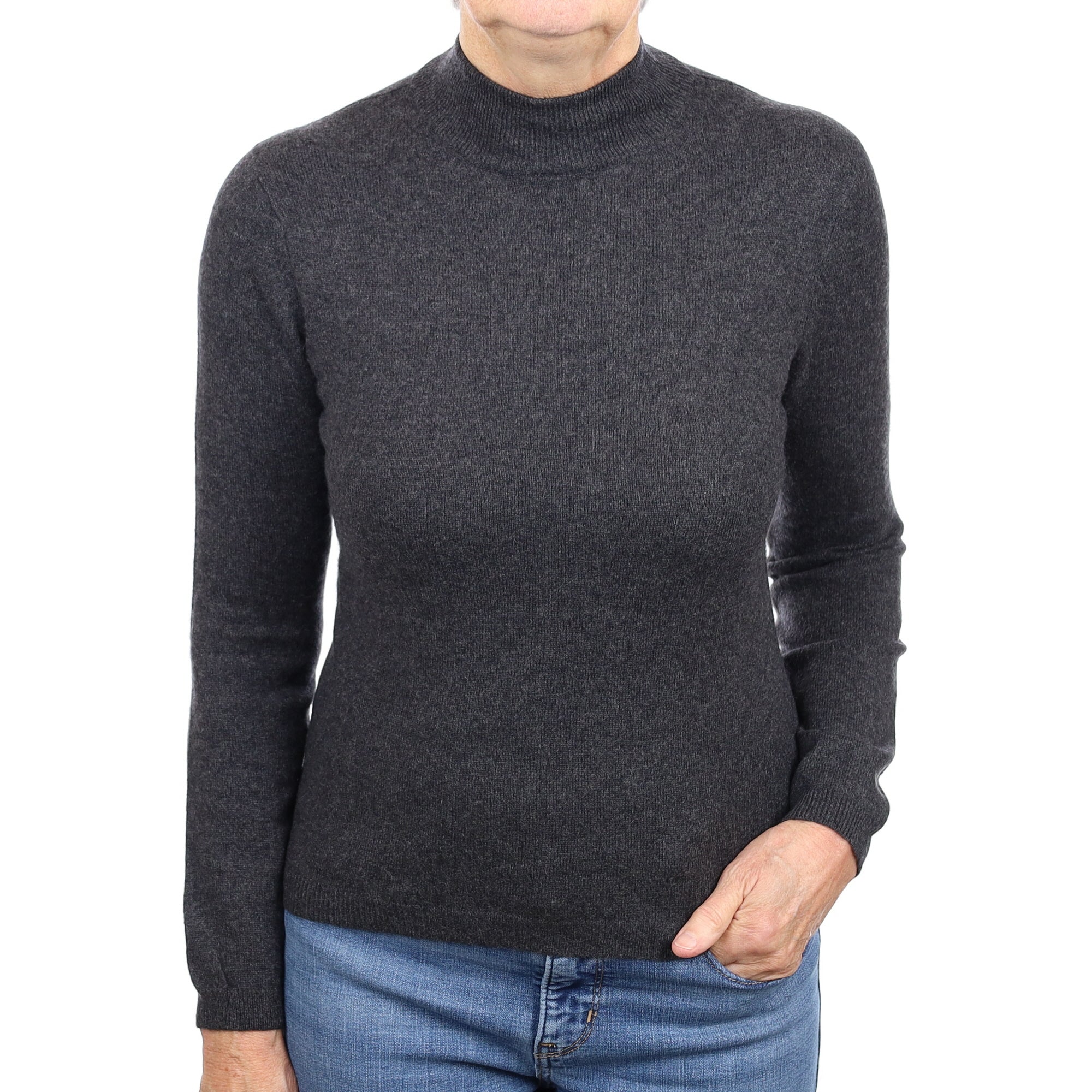 Charcoal Grey Cashmere Turtle Neck Jumper Medium