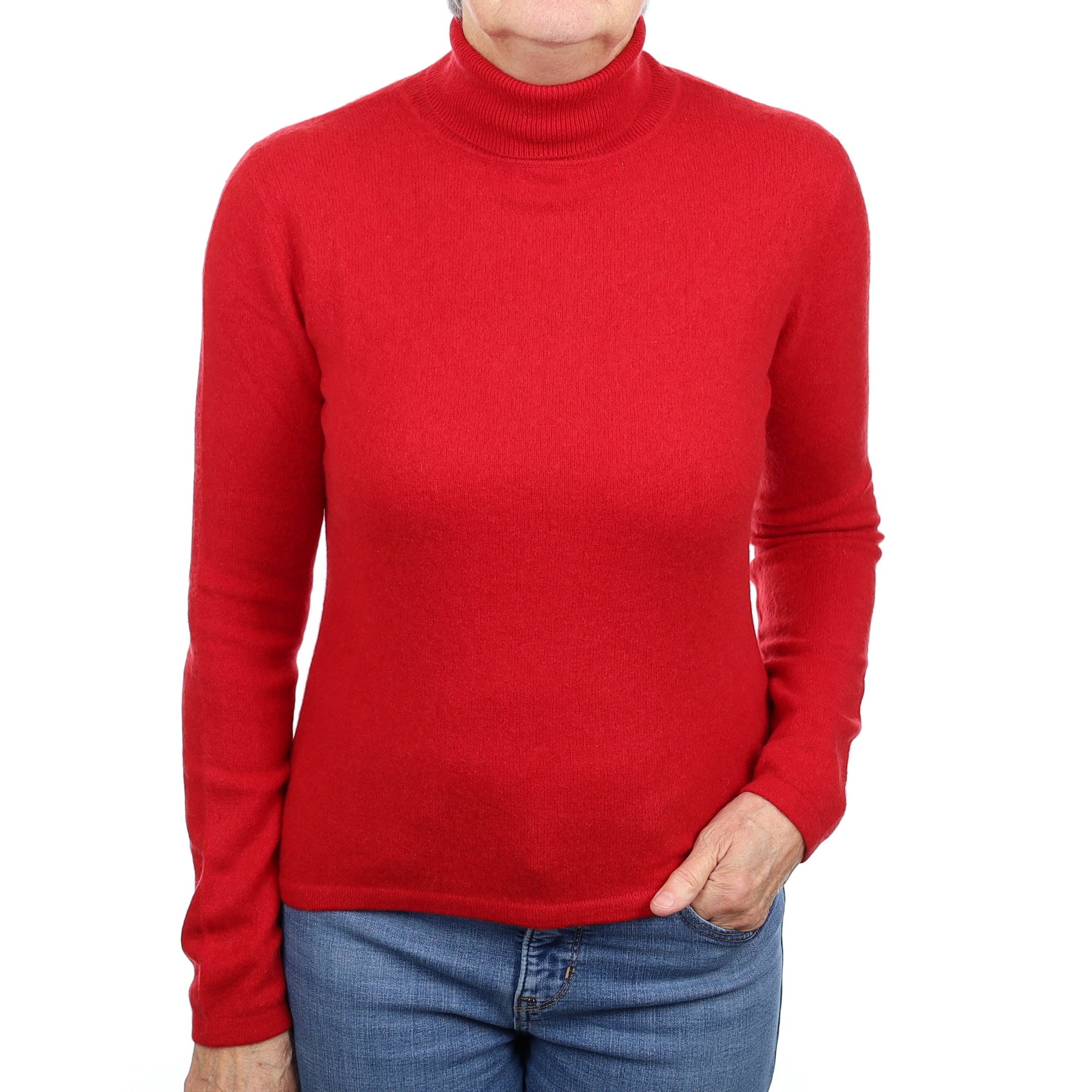 Post Box Red Cashmere Polo Neck Jumper Medium