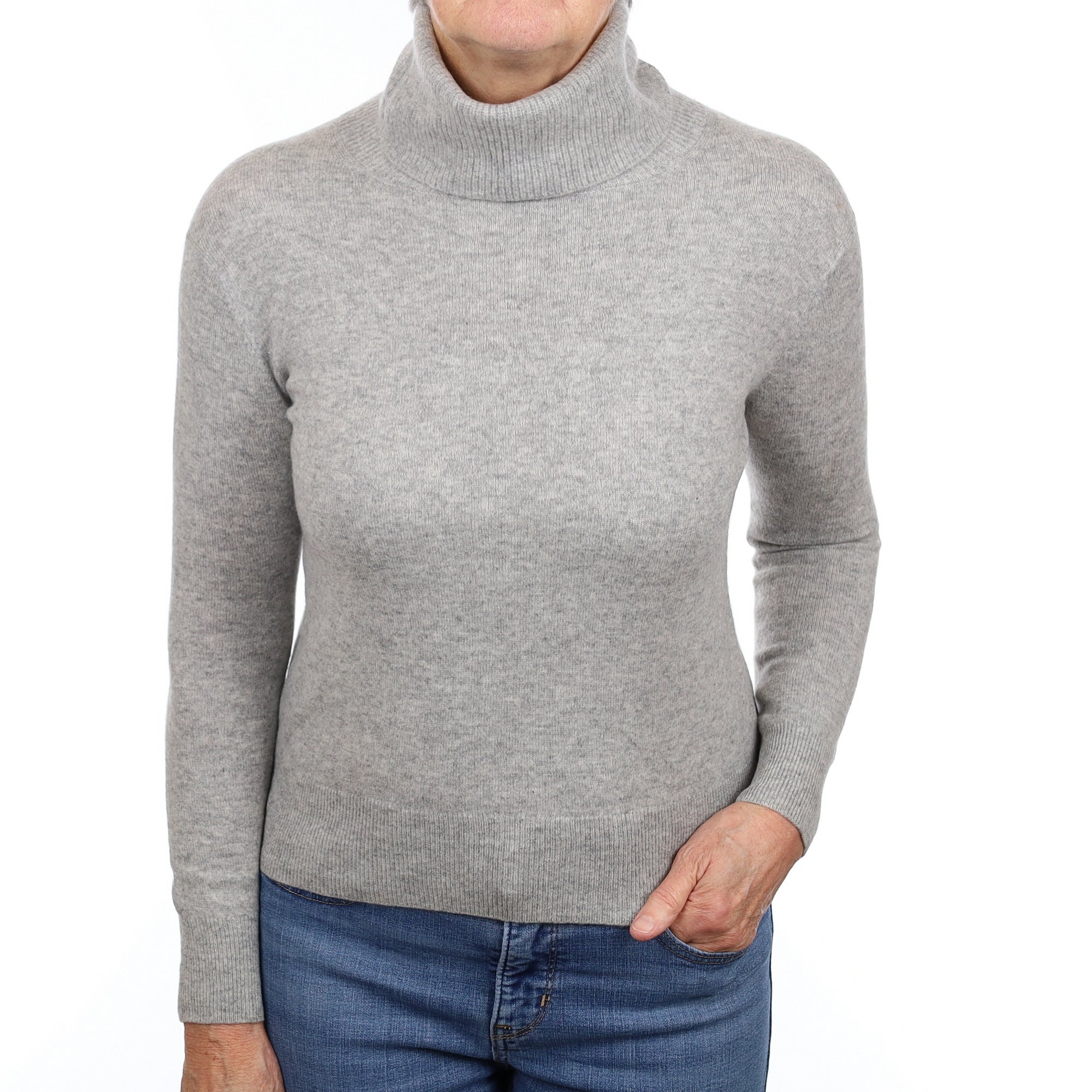 Smoke Grey Cashmere Polo Neck Jumper Medium