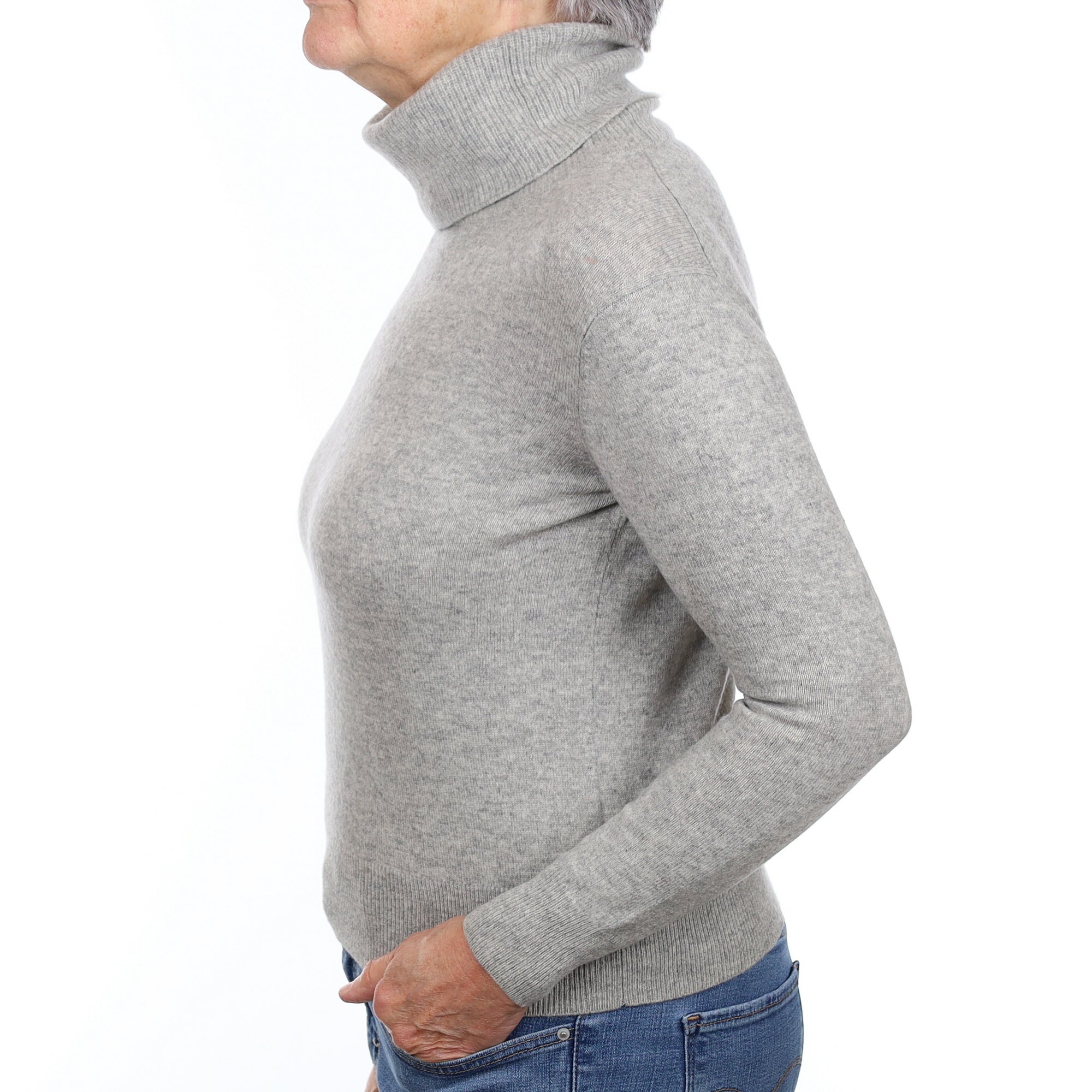 Smoke Grey Cashmere Polo Neck Jumper Medium