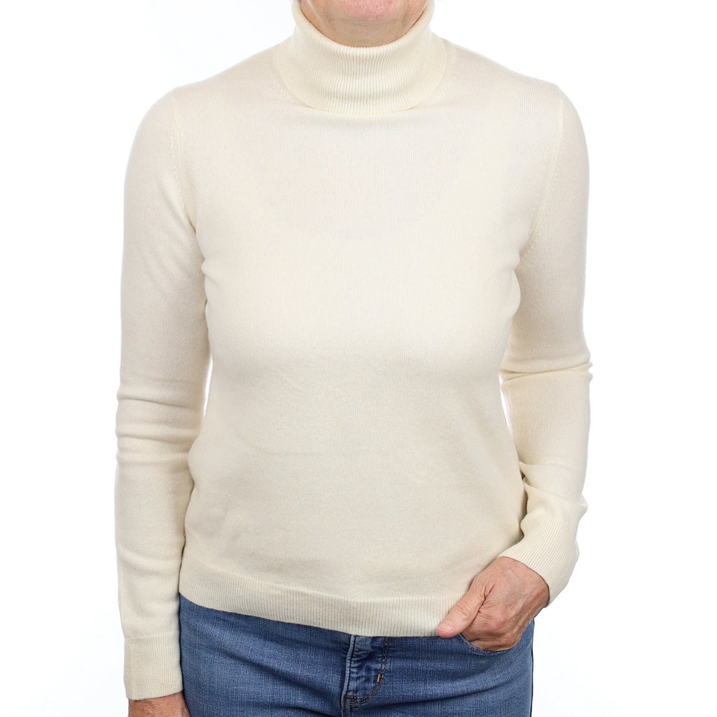 Vanilla Cream Cashmere Polo Neck Jumper Medium