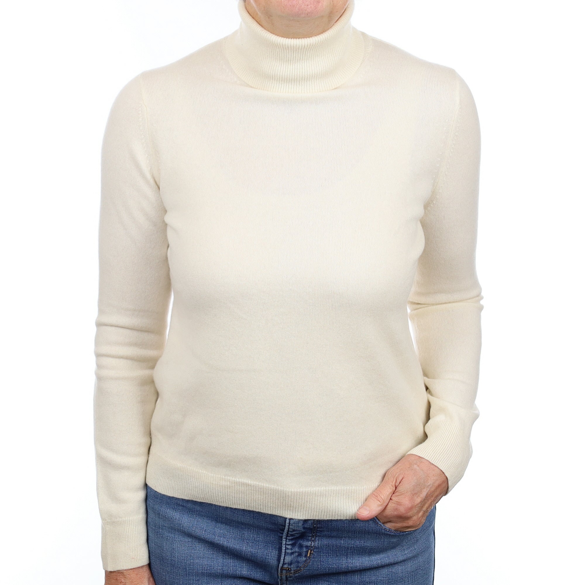 Vanilla Cream Cashmere Polo Neck Jumper Medium