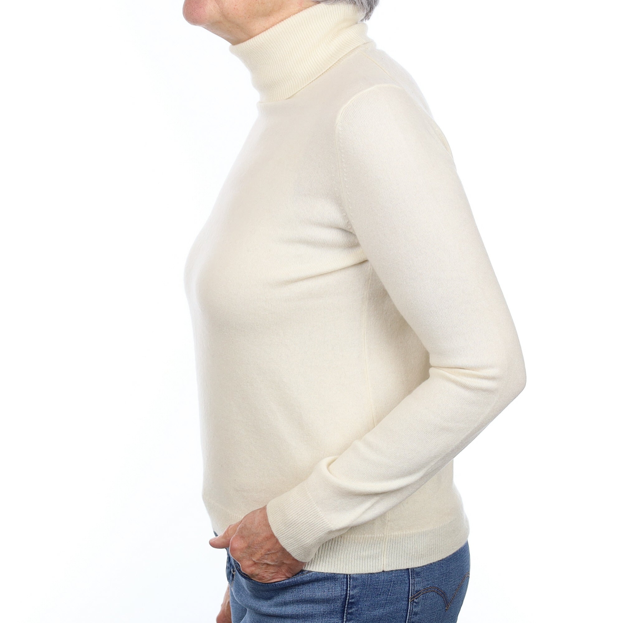 Vanilla Cream Cashmere Polo Neck Jumper Medium