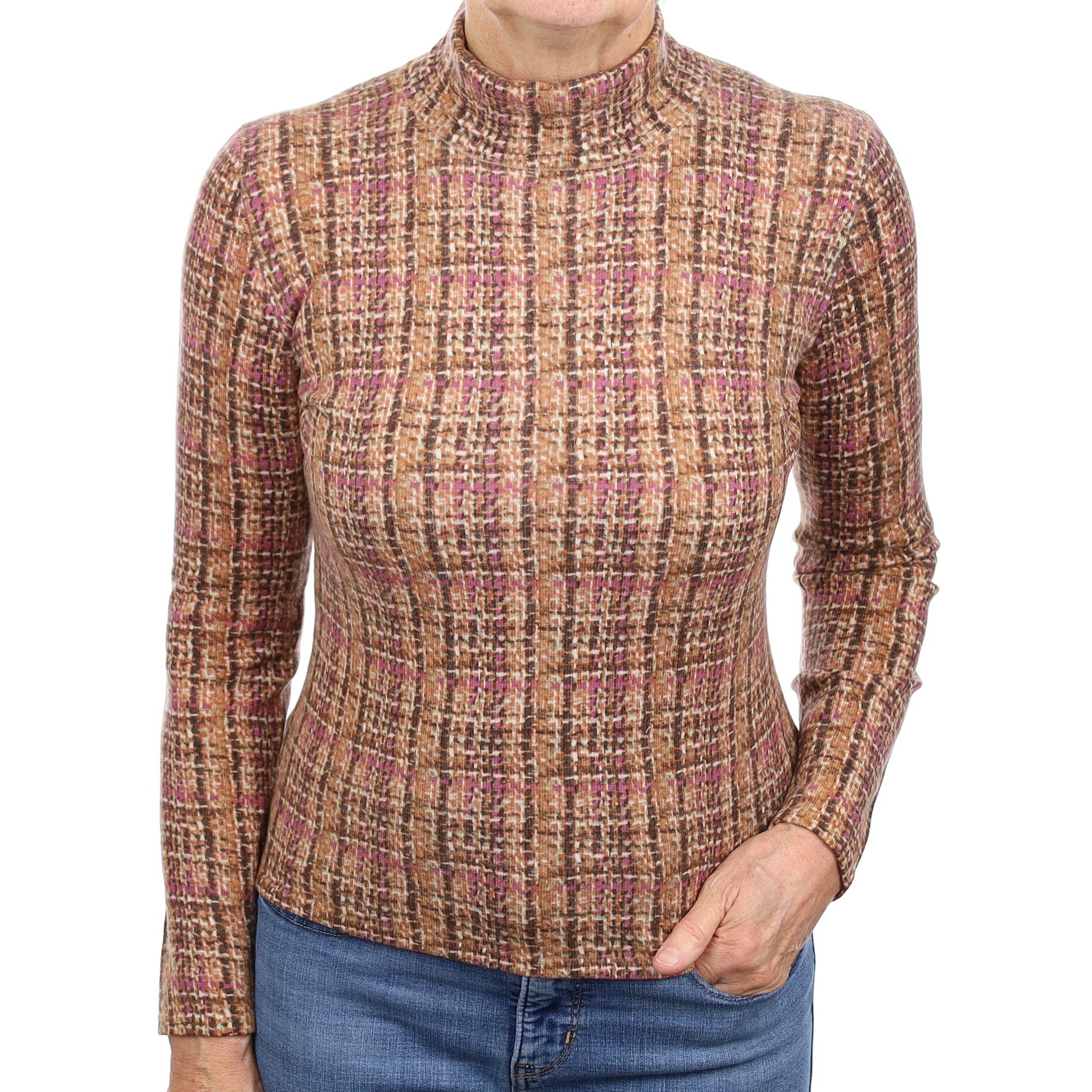 Neiman Marcus Patterned Cashmere Polo Neck Jumper Medium
