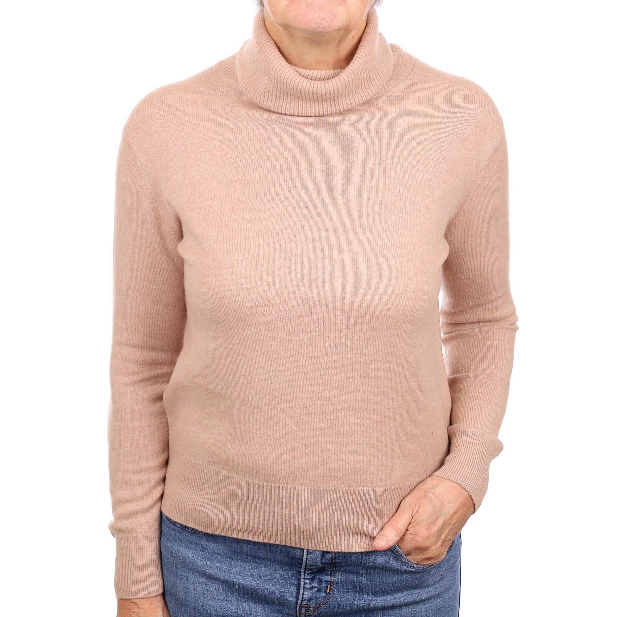 Nude Pink Cashmere Polo Neck Jumper Medium