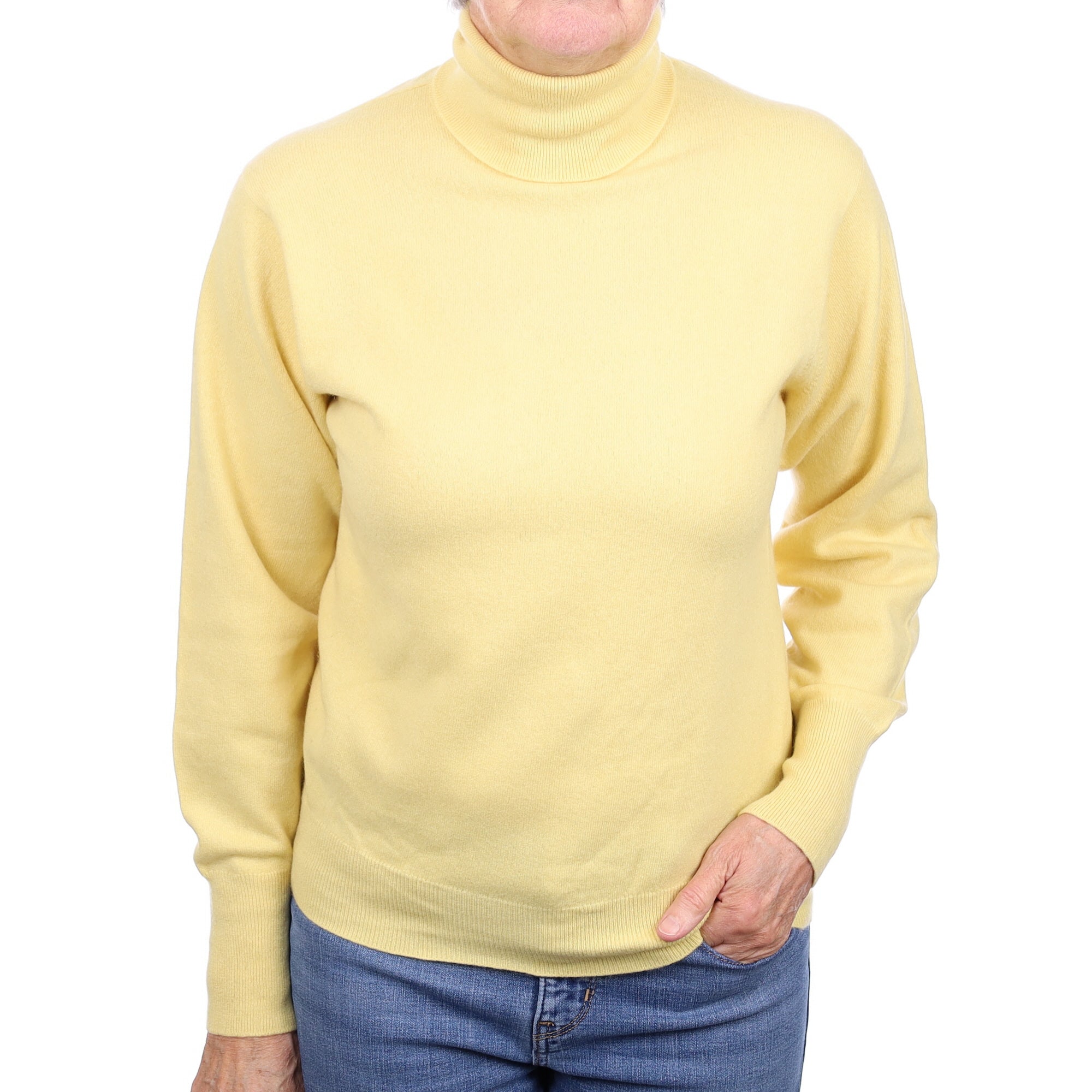 Scottish Custard Yellow Cashmere Polo Neck Jumper Medium