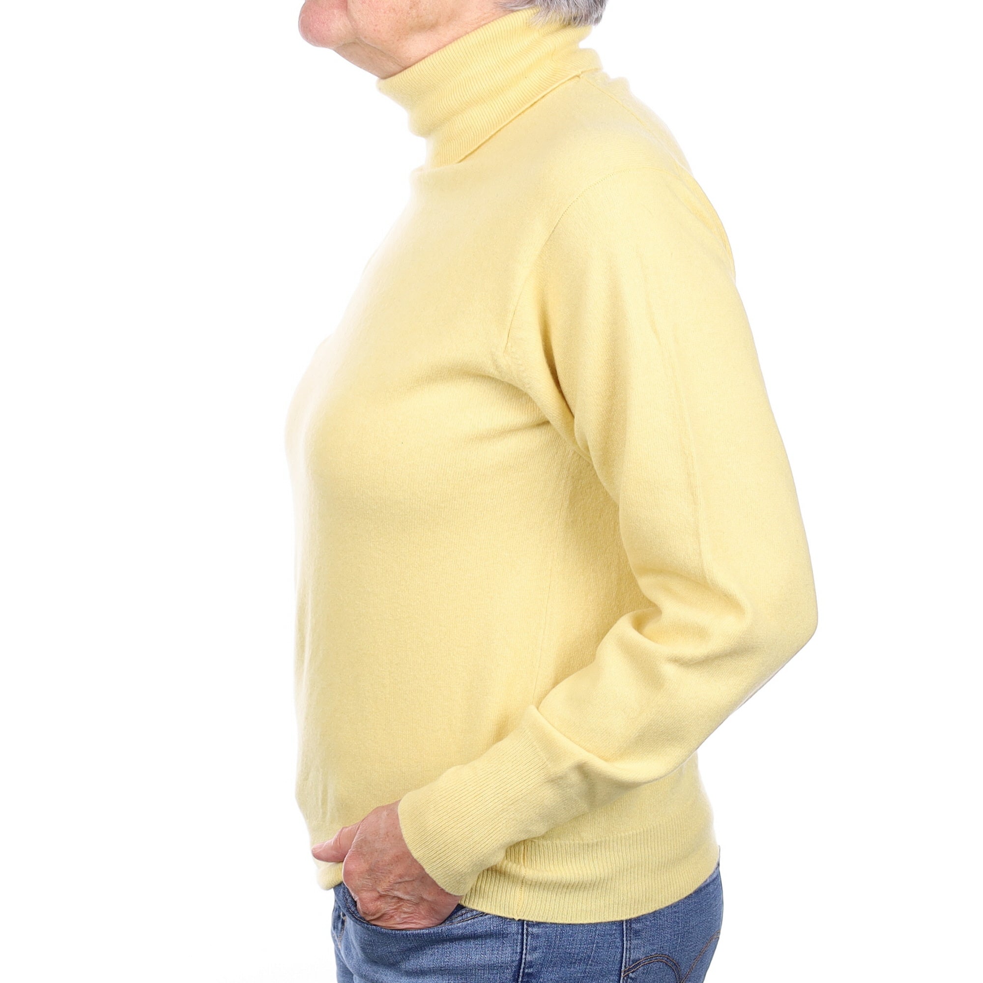 Scottish Custard Yellow Cashmere Polo Neck Jumper Medium