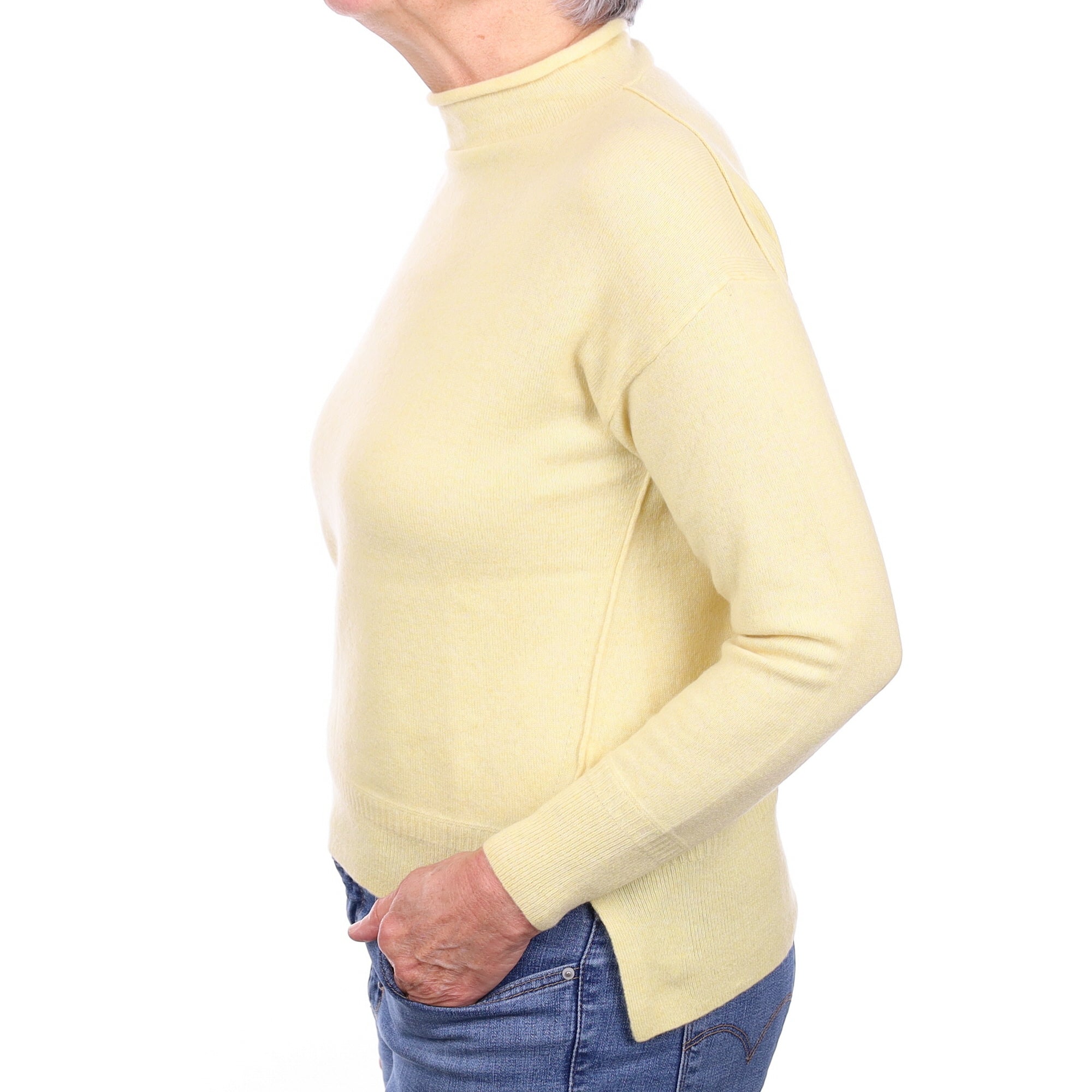 Primrose Yellow Cashmere Funnel Neck Jumper Medium