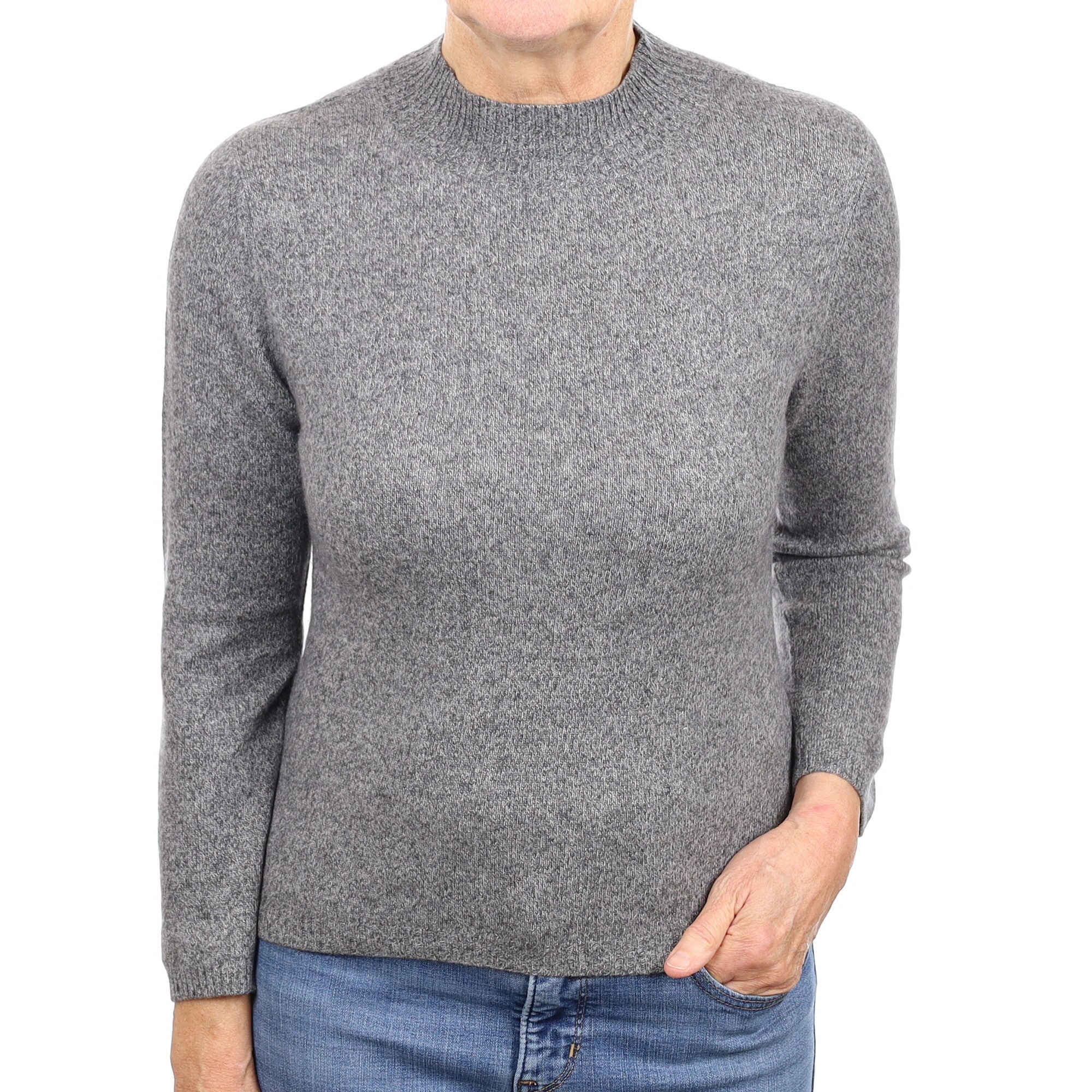 Slate Grey Marl Cashmere Turtle Neck Jumper Medium