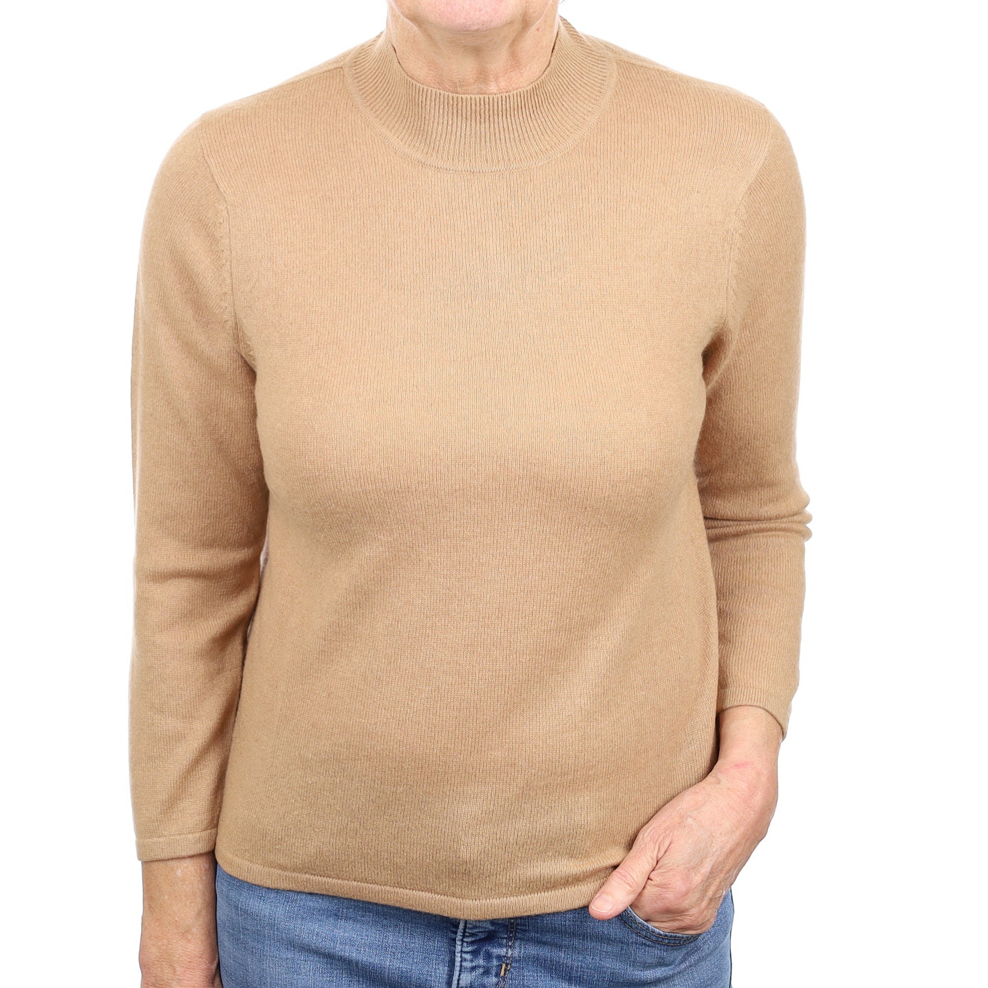 Camel Brown Cashmere Turtle Neck Jumper Medium
