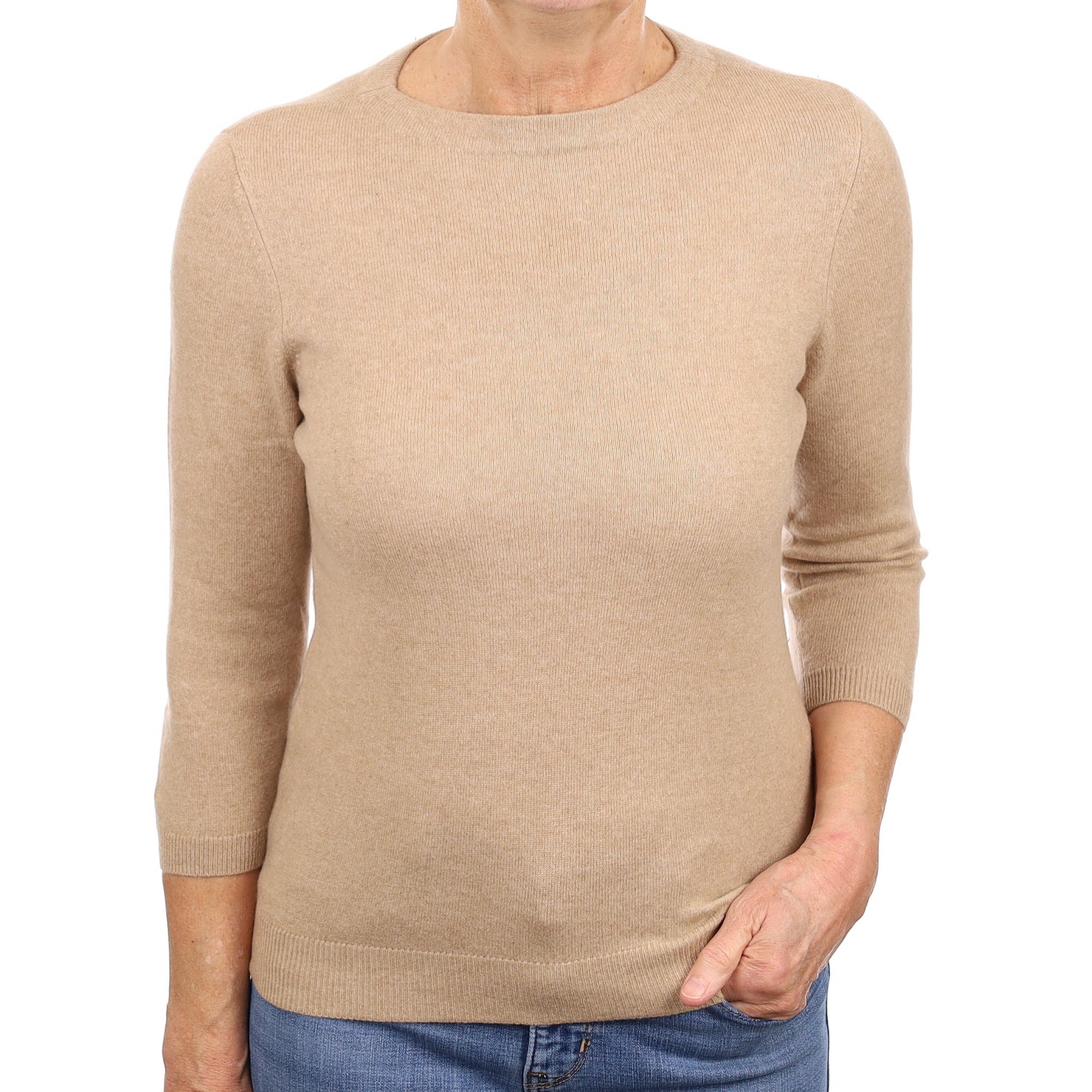 Caramel Brown Cashmere Crew Neck Jumper Medium