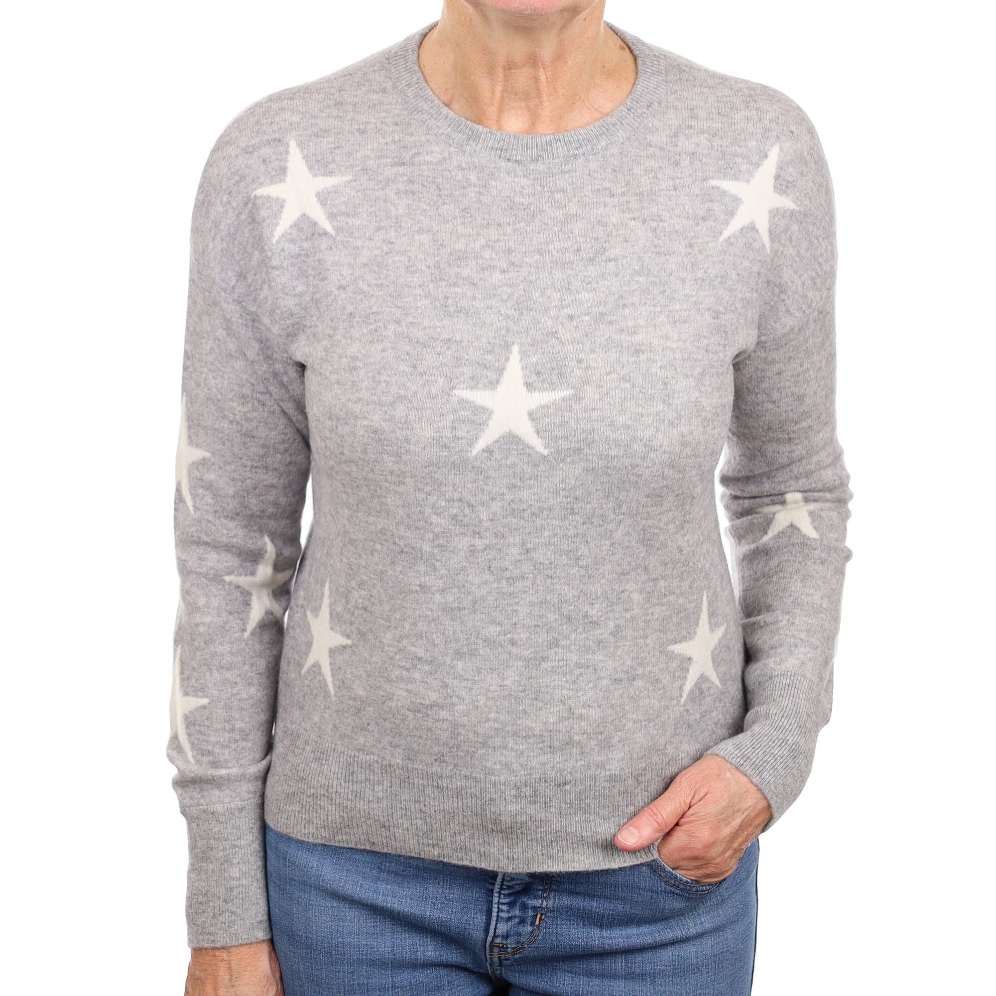 Smoke Grey Star Cashmere Crew Neck Jumper Medium