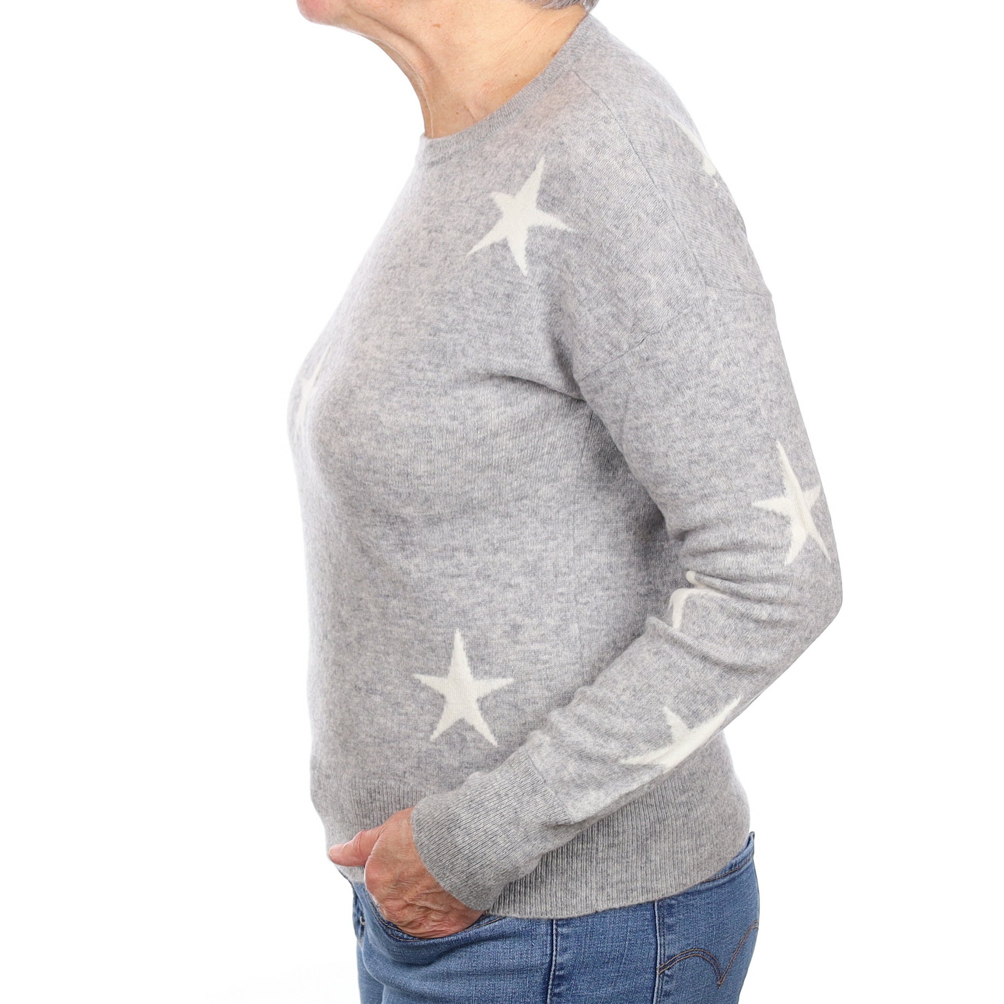 Smoke Grey Star Cashmere Crew Neck Jumper Medium