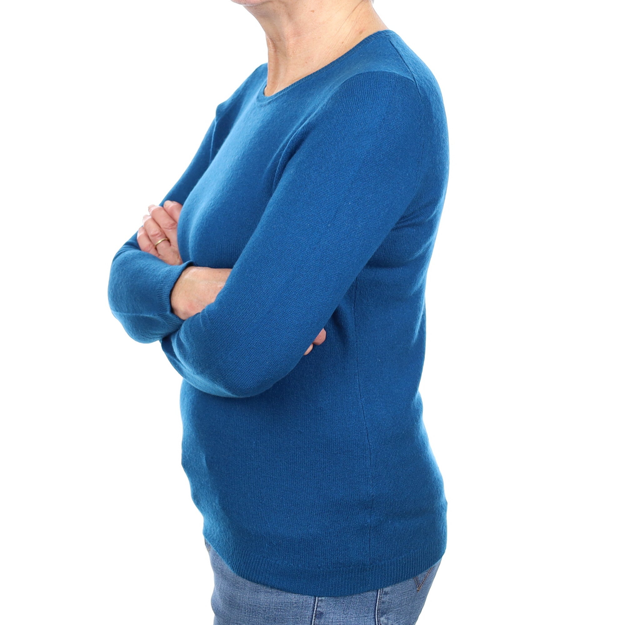 Peacock Blue Cashmere Crew Neck Jumper Medium
