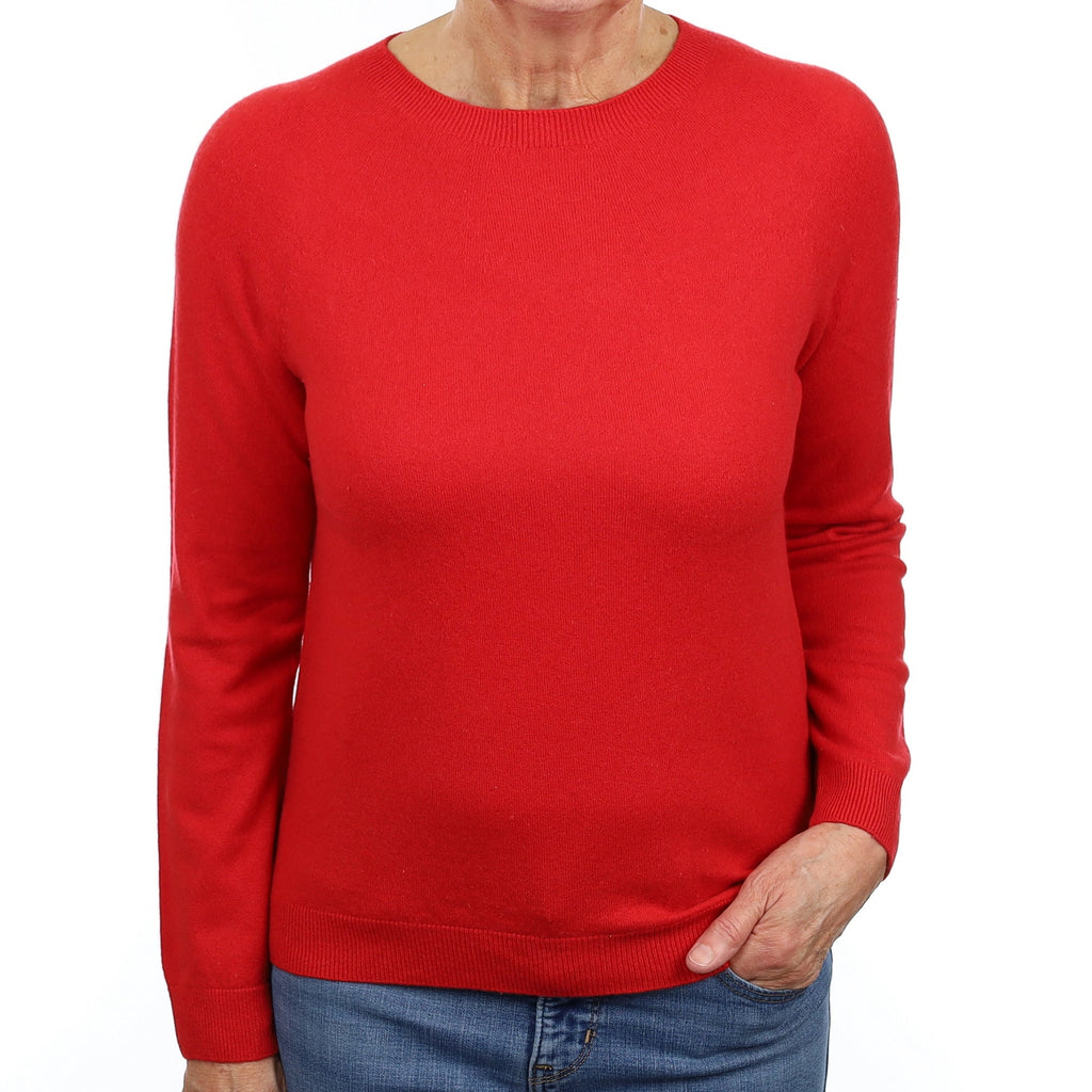 Vermillion Red Cashmere Crew Neck Jumper Medium