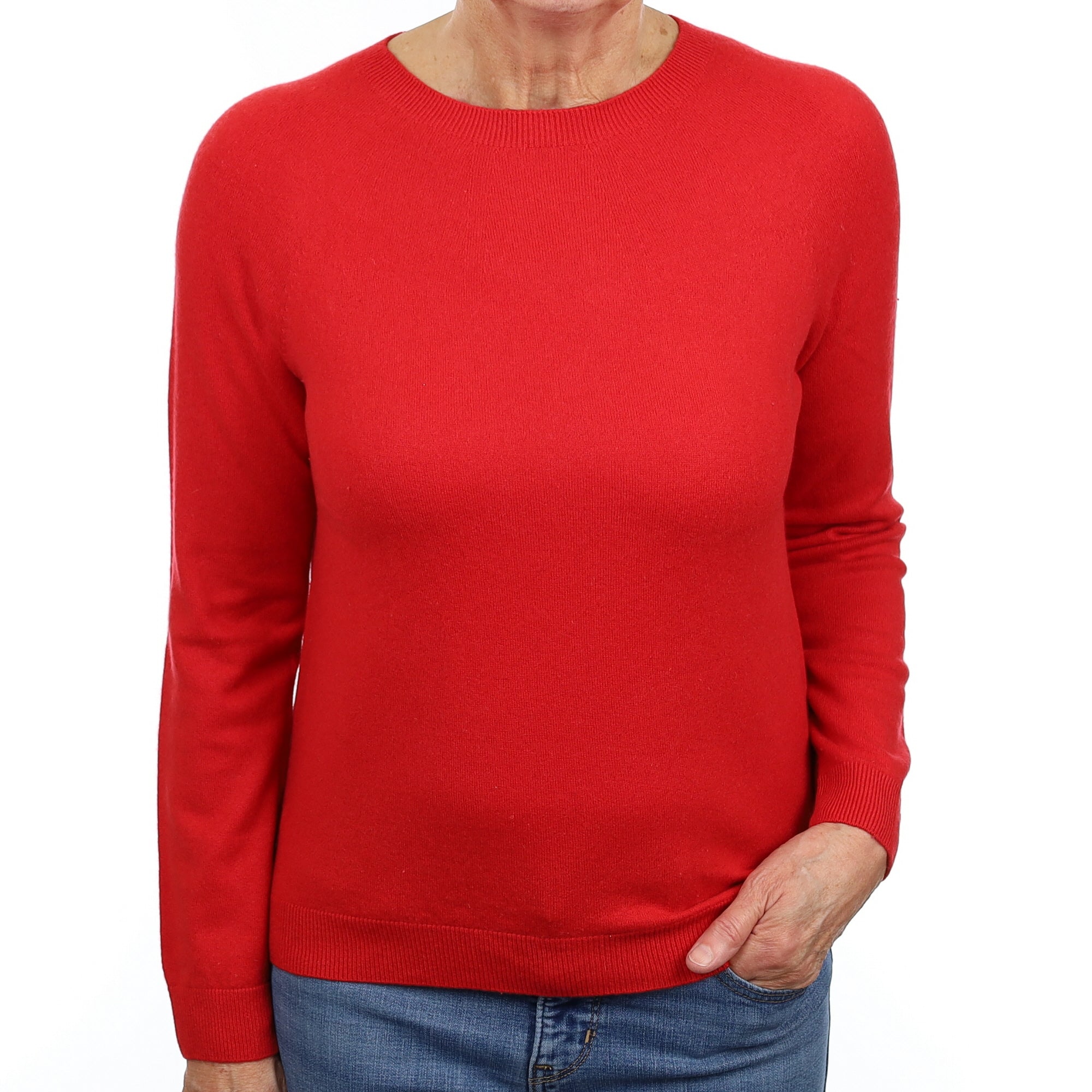 Vermillion Red Cashmere Crew Neck Jumper Medium