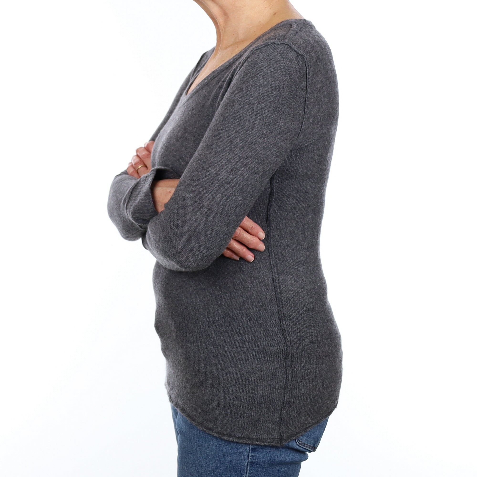 Slate Grey Cashmere Scoop Neck Jumper Medium