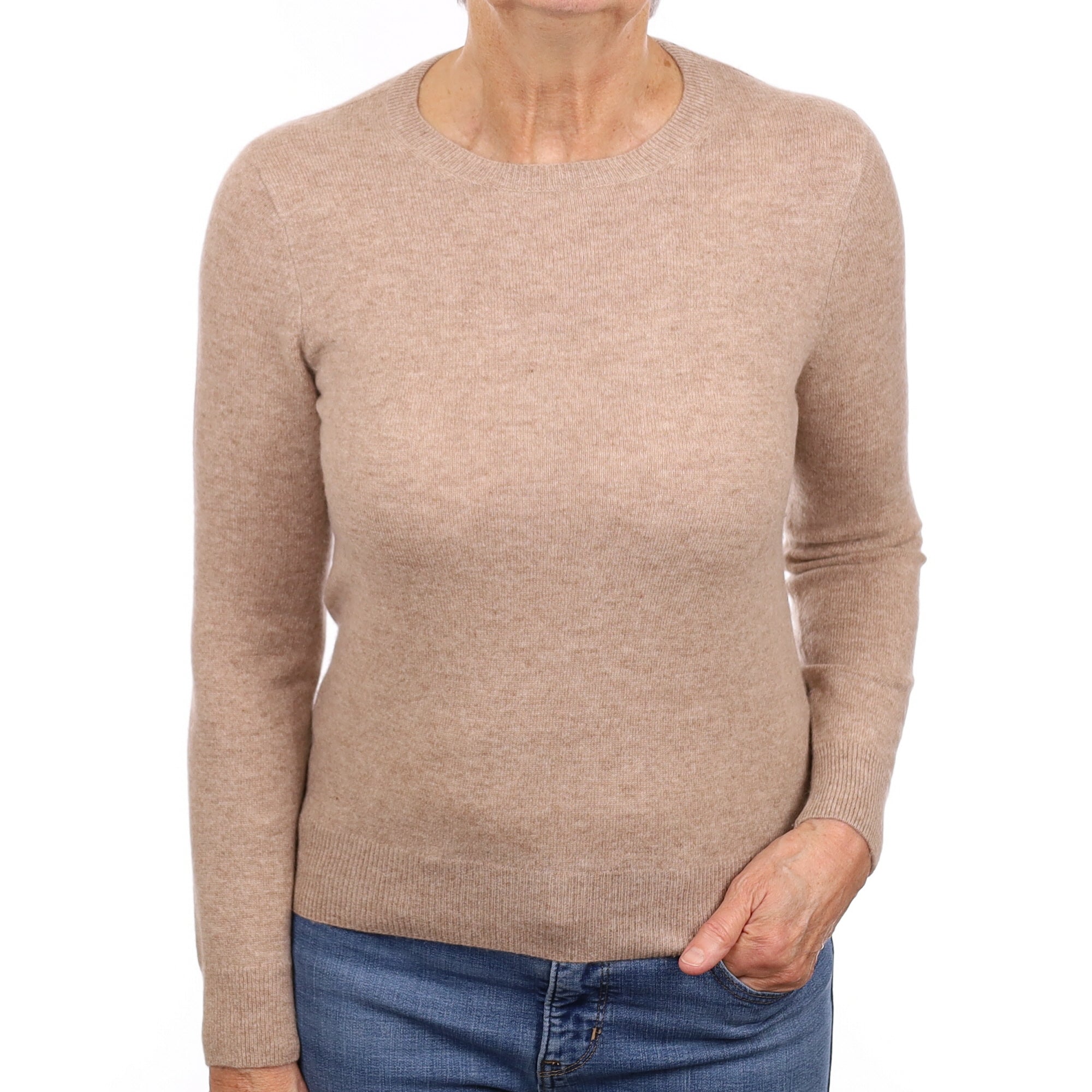 Biscuit Beige Cashmere Crew Neck Jumper Medium