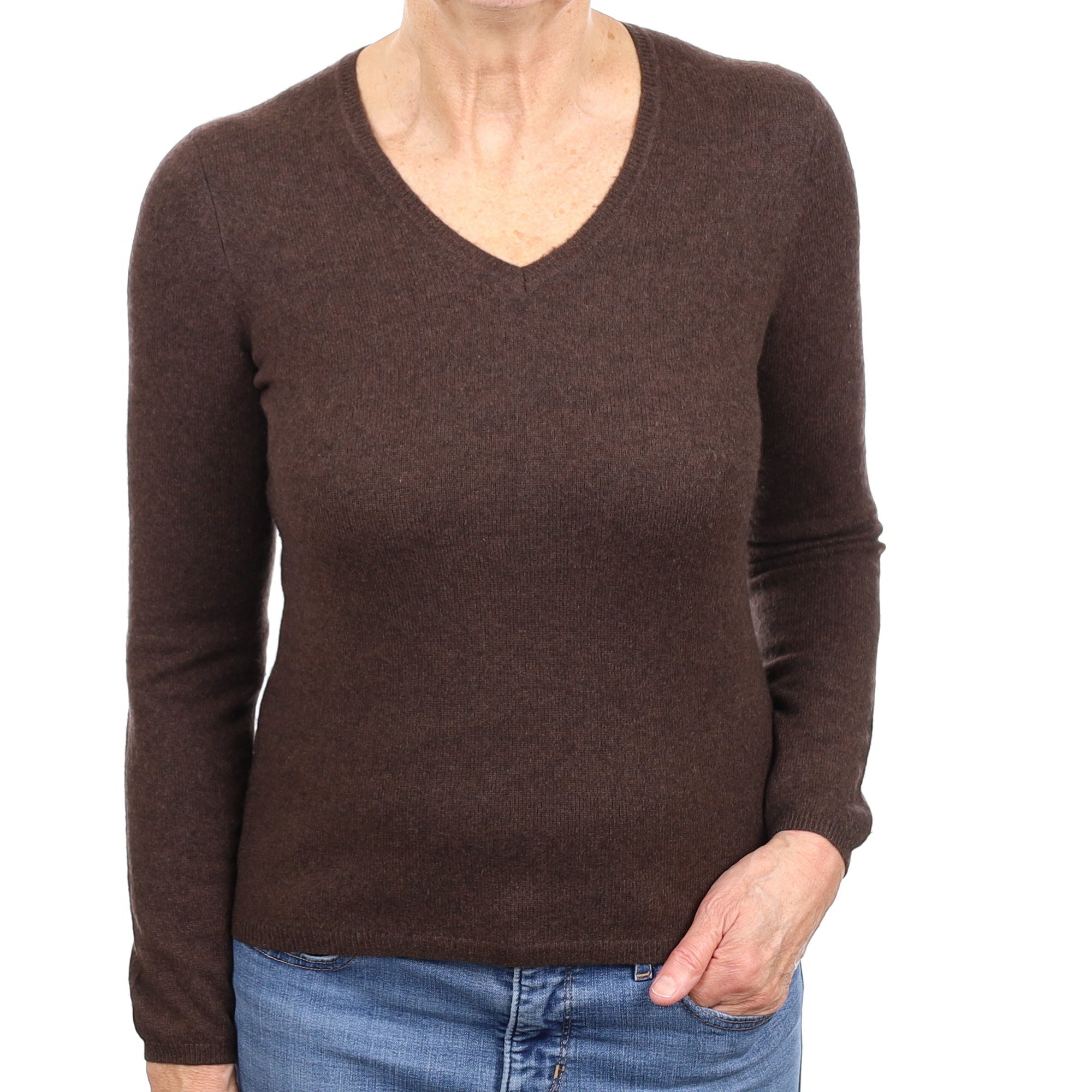 Mole Brown Cashmere V Neck Jumper Medium