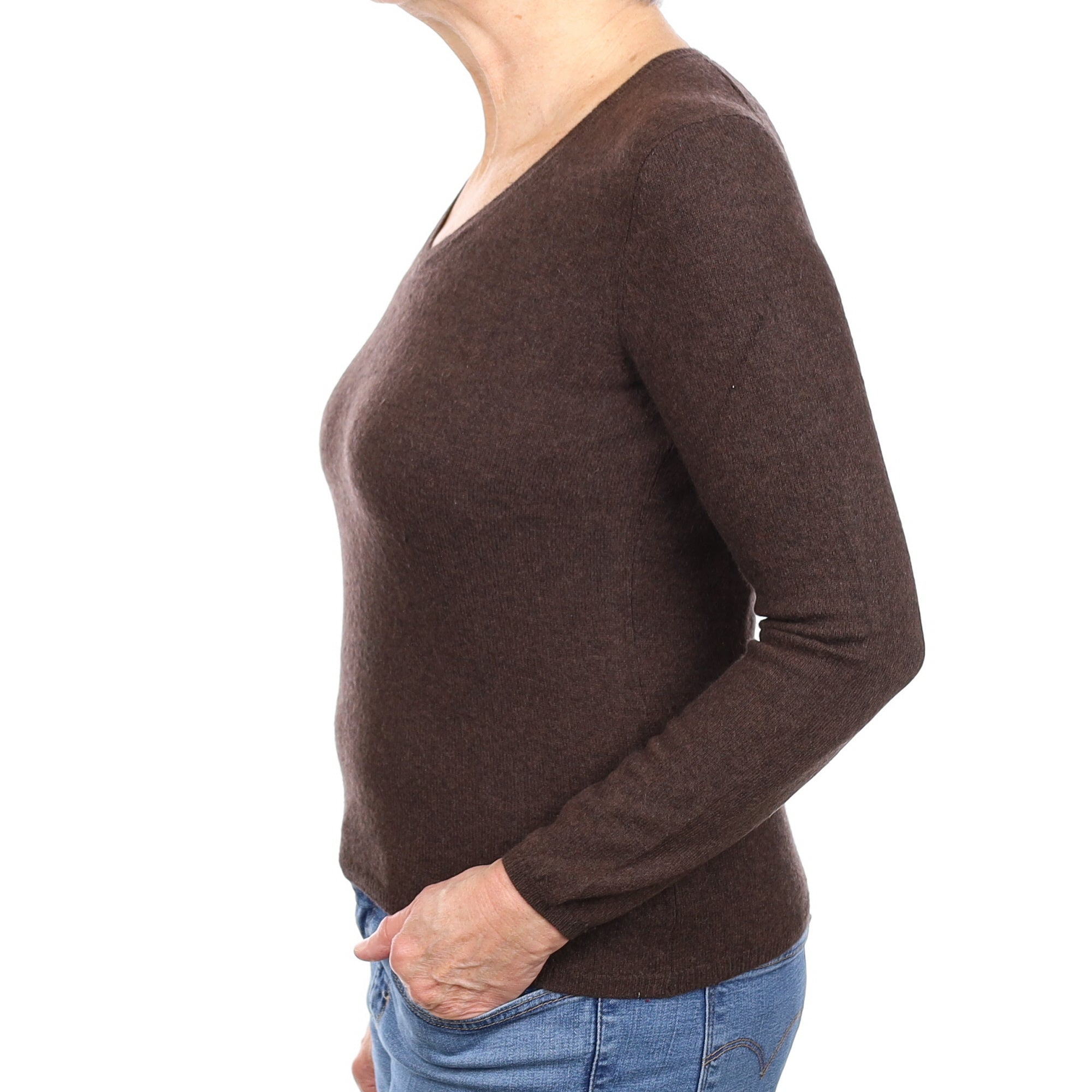 Mole Brown Cashmere V Neck Jumper Medium