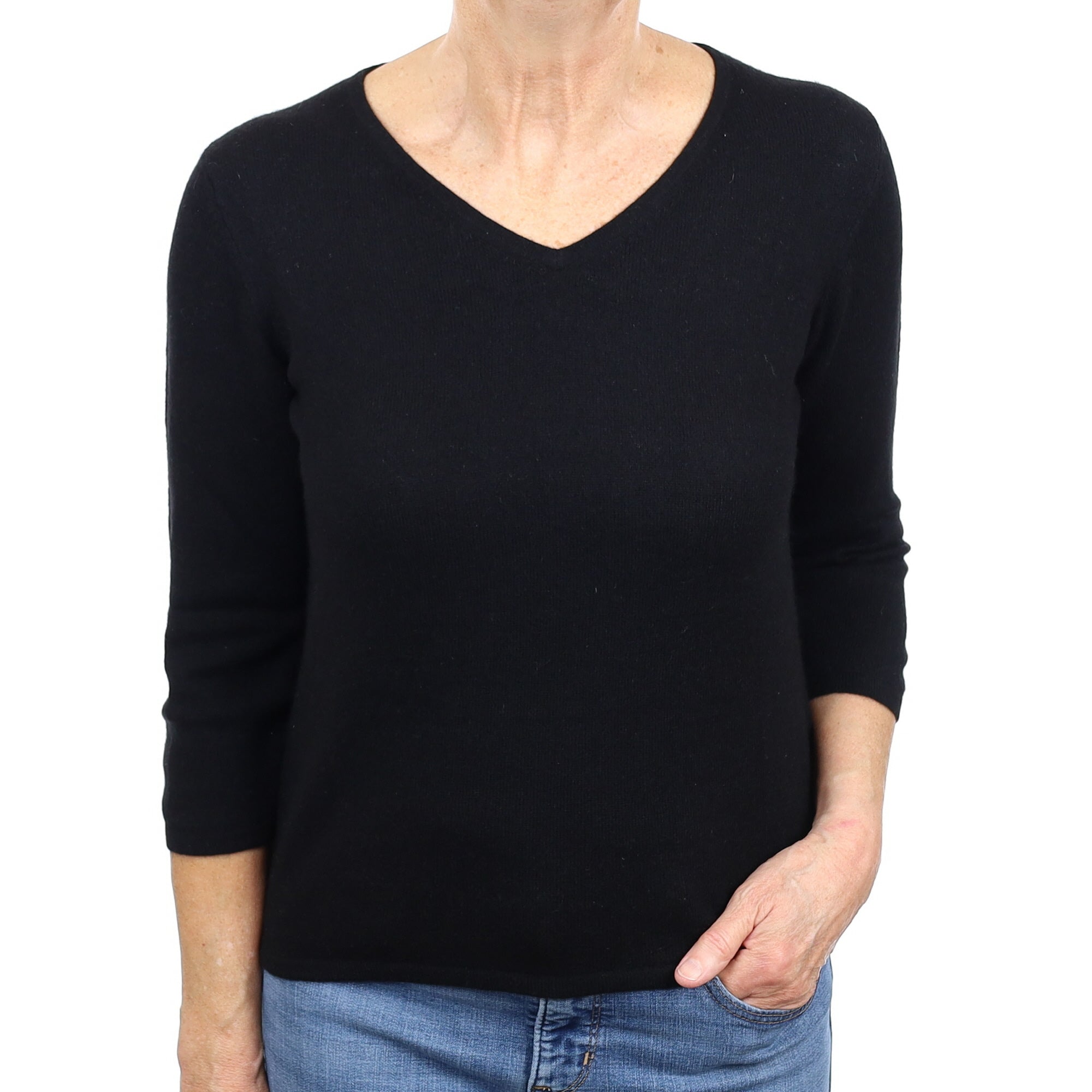 Black Cashmere V Neck Jumper Medium