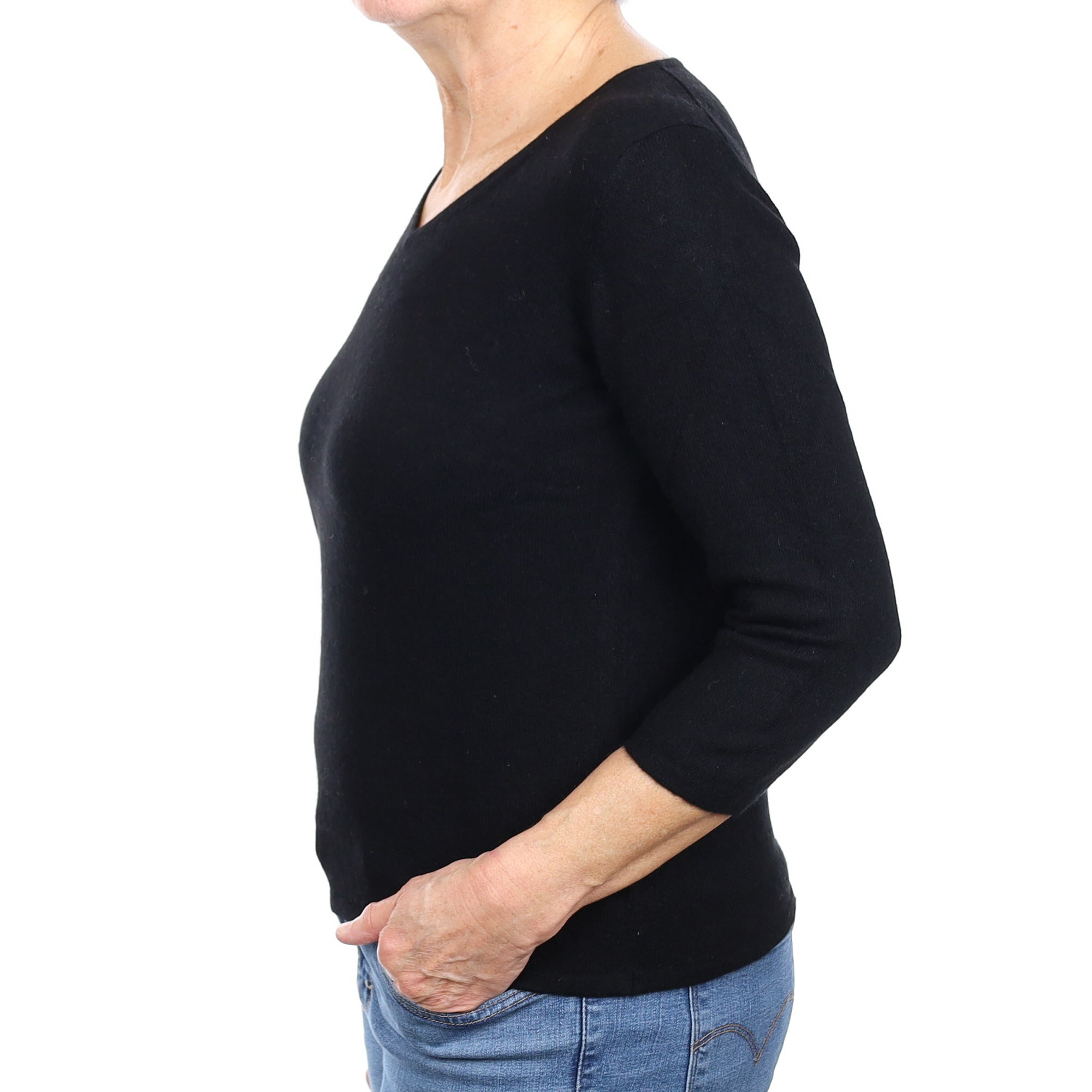 Black Cashmere V Neck Jumper Medium
