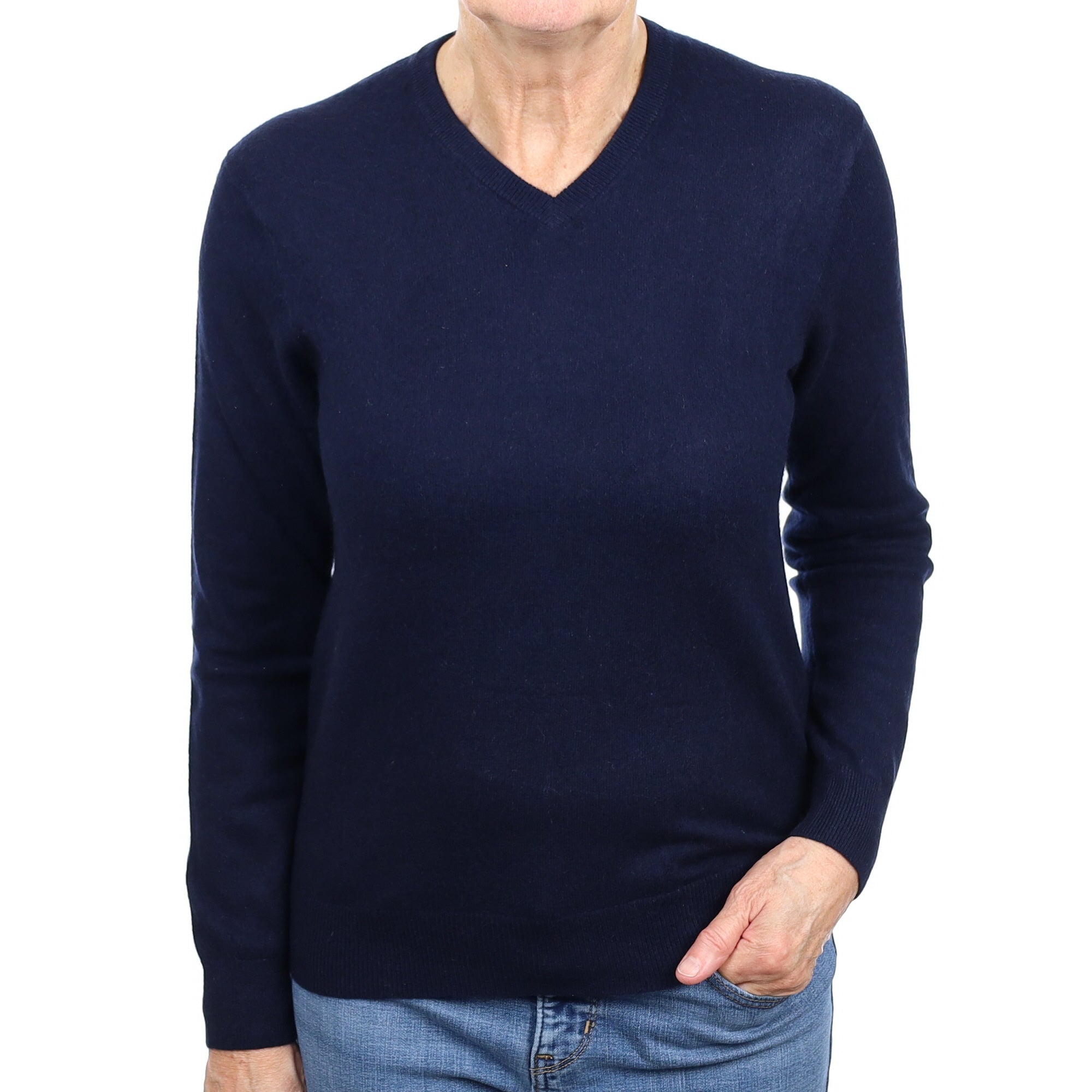 Navy Cashmere V Neck Jumper Medium
