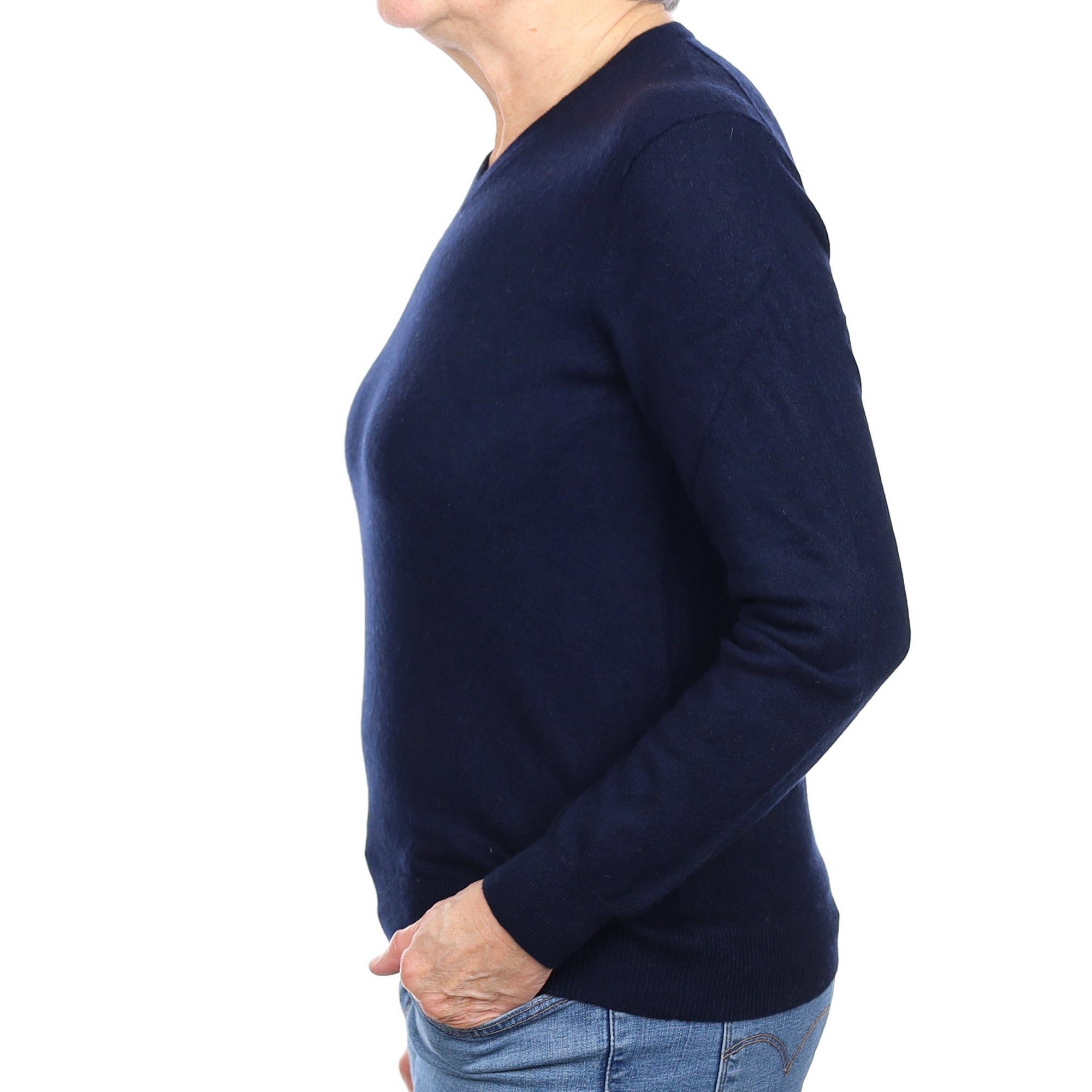 Navy Cashmere V Neck Jumper Medium