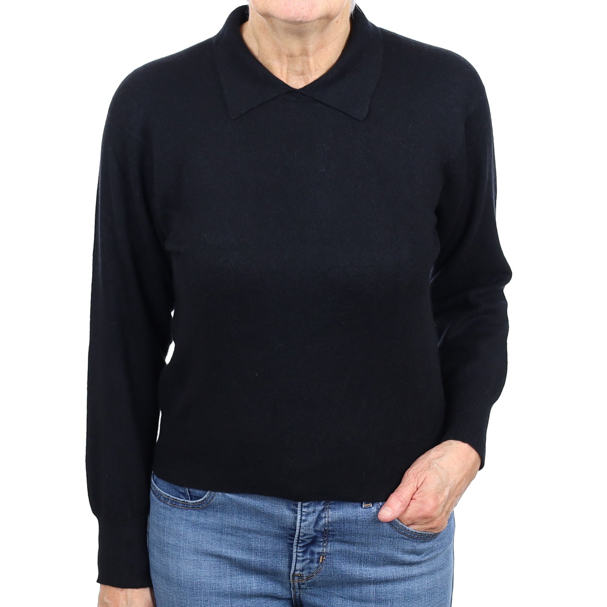 Black Cashmere Collared V Neck Jumper Medium