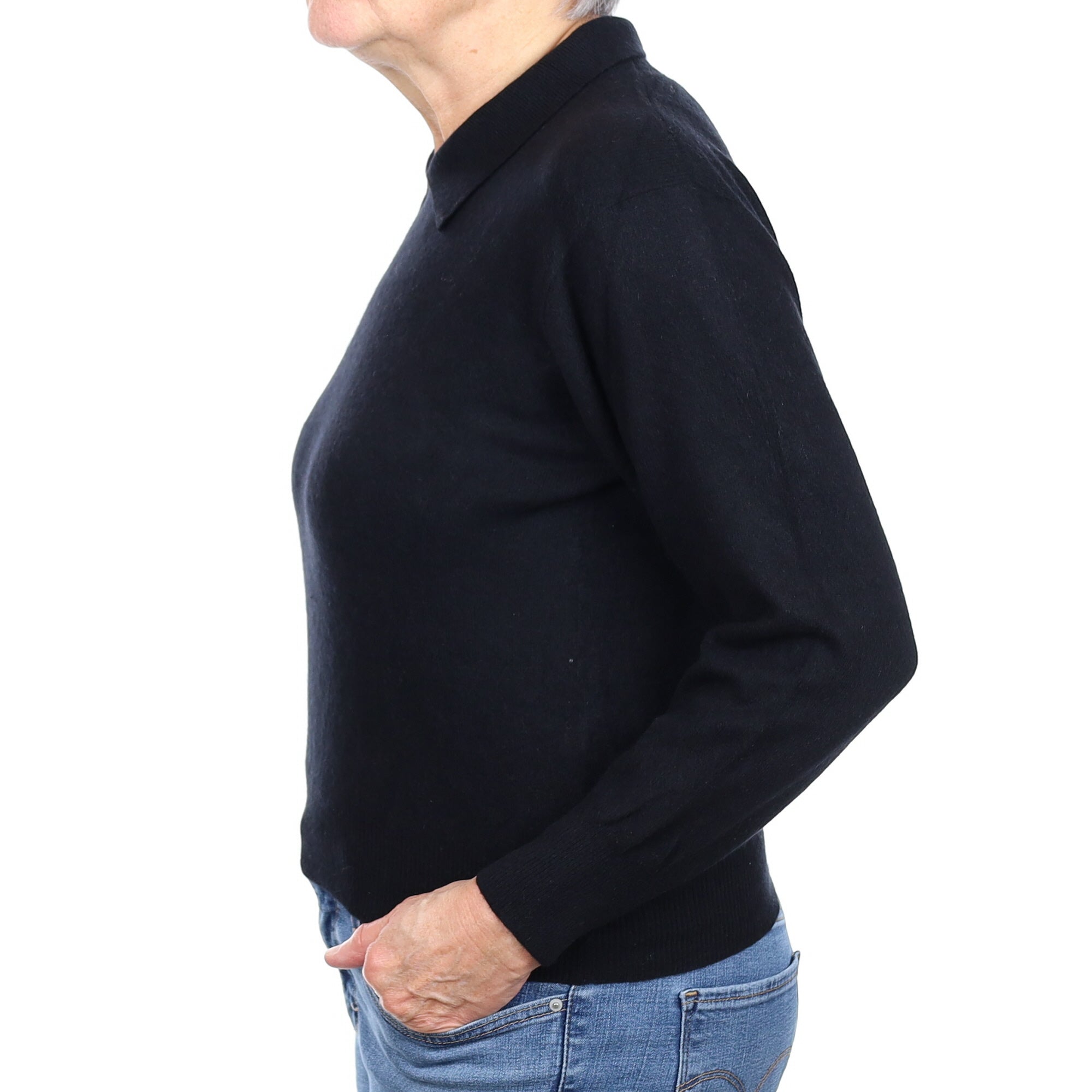 Black Cashmere Collared V Neck Jumper Medium