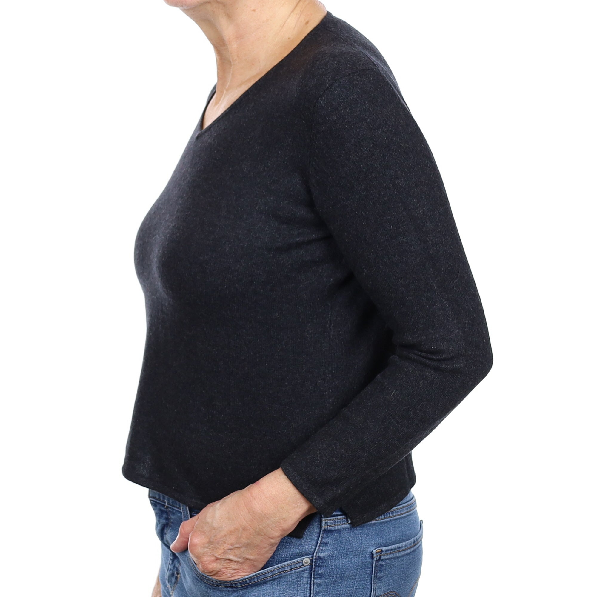 Graphite Grey Cashmere V Neck Jumper Medium