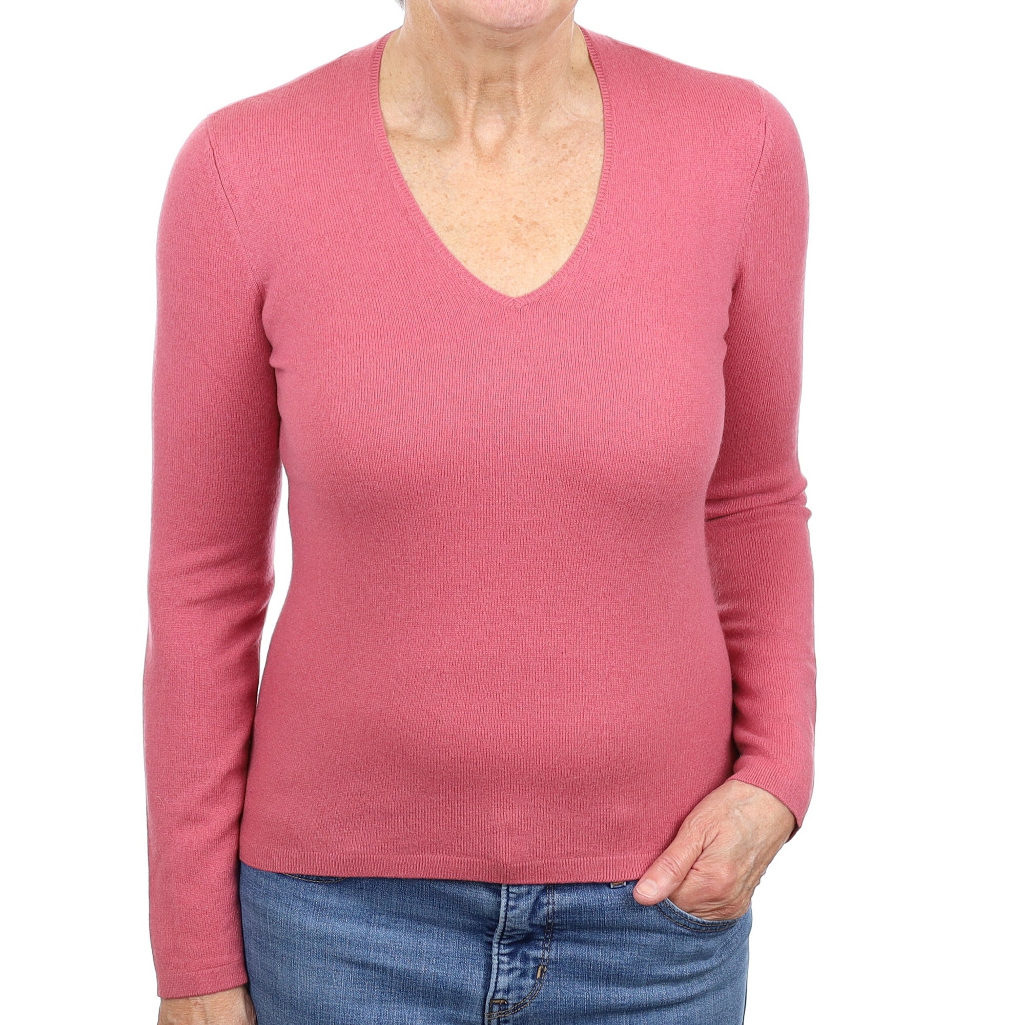 Dusky Rose Cashmere V Neck Jumper Medium