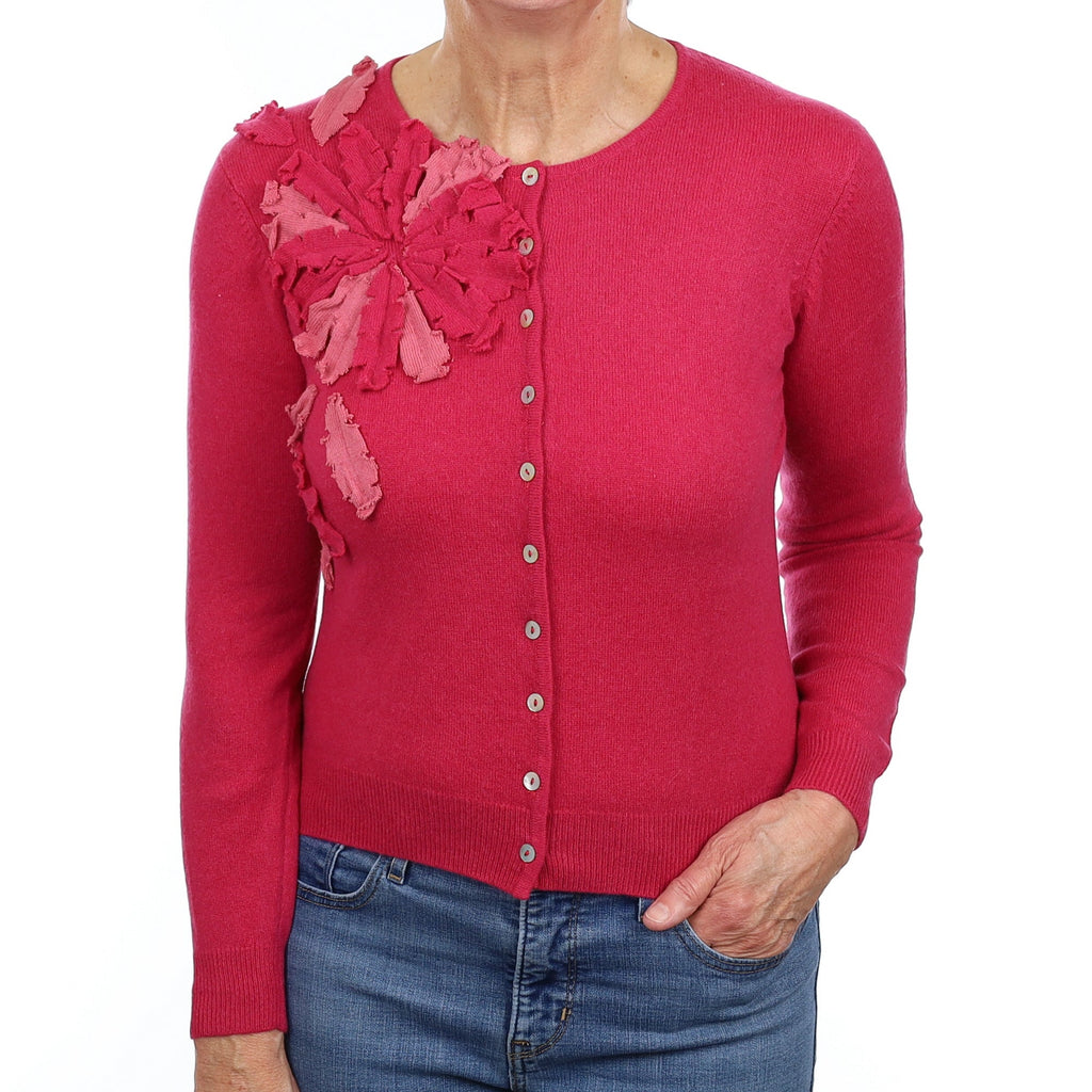 Raspberry Pink Cashmere Crew Neck Cardigan Medium