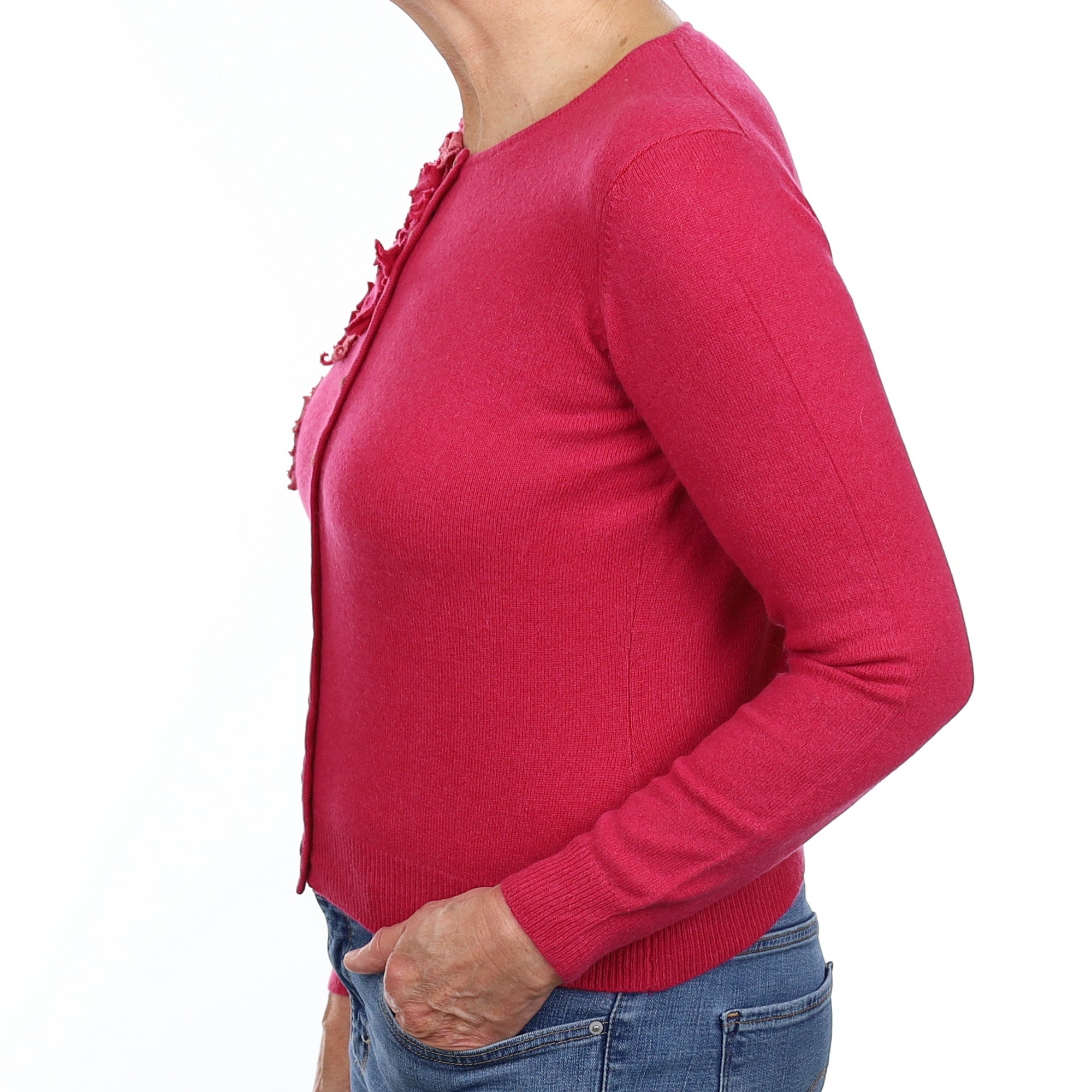 Raspberry Pink Cashmere Crew Neck Cardigan Medium