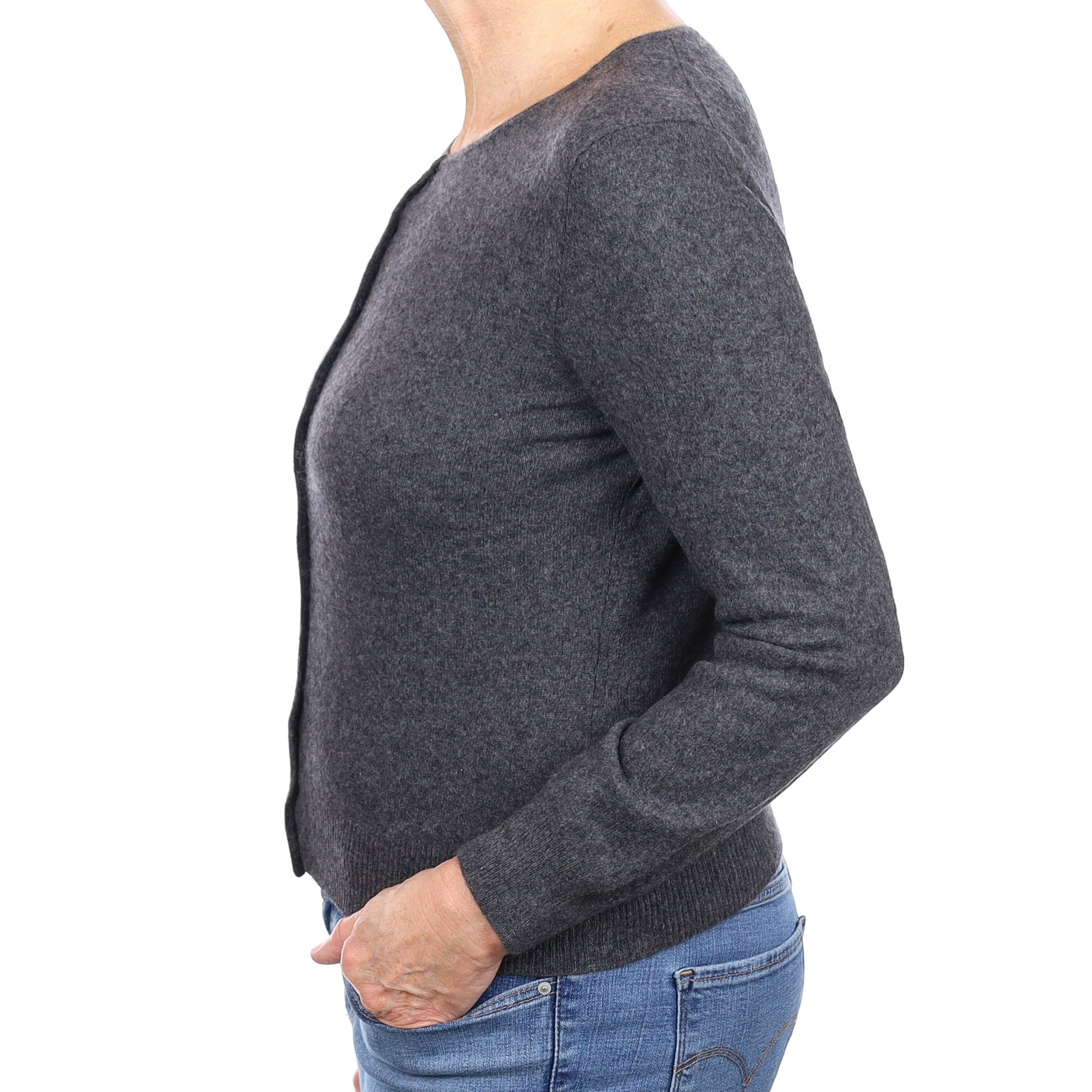 Slate Grey Cashmere Crew Neck Cardigan Medium